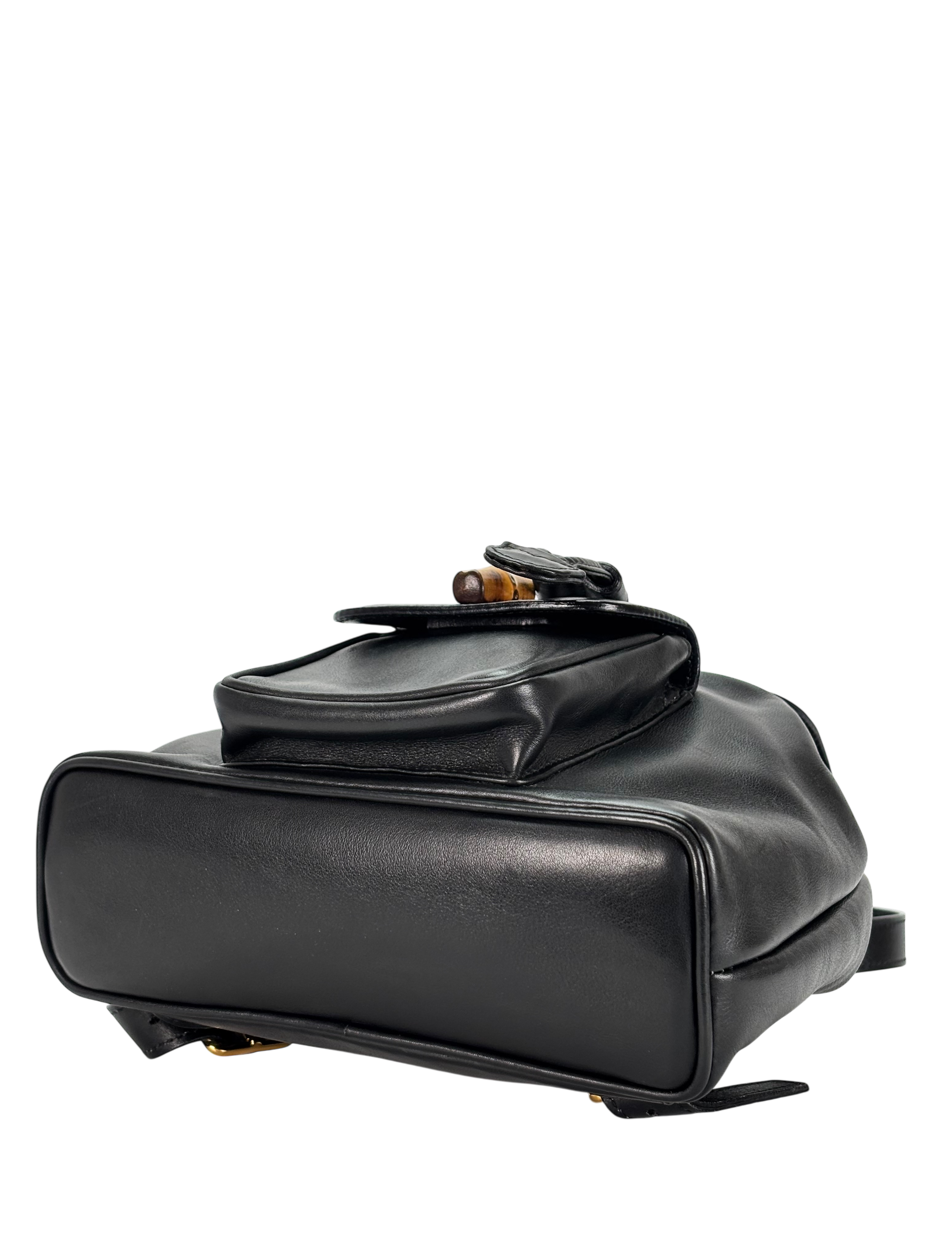 GUCCI - Vintage Black Leather Bamboo Backpack