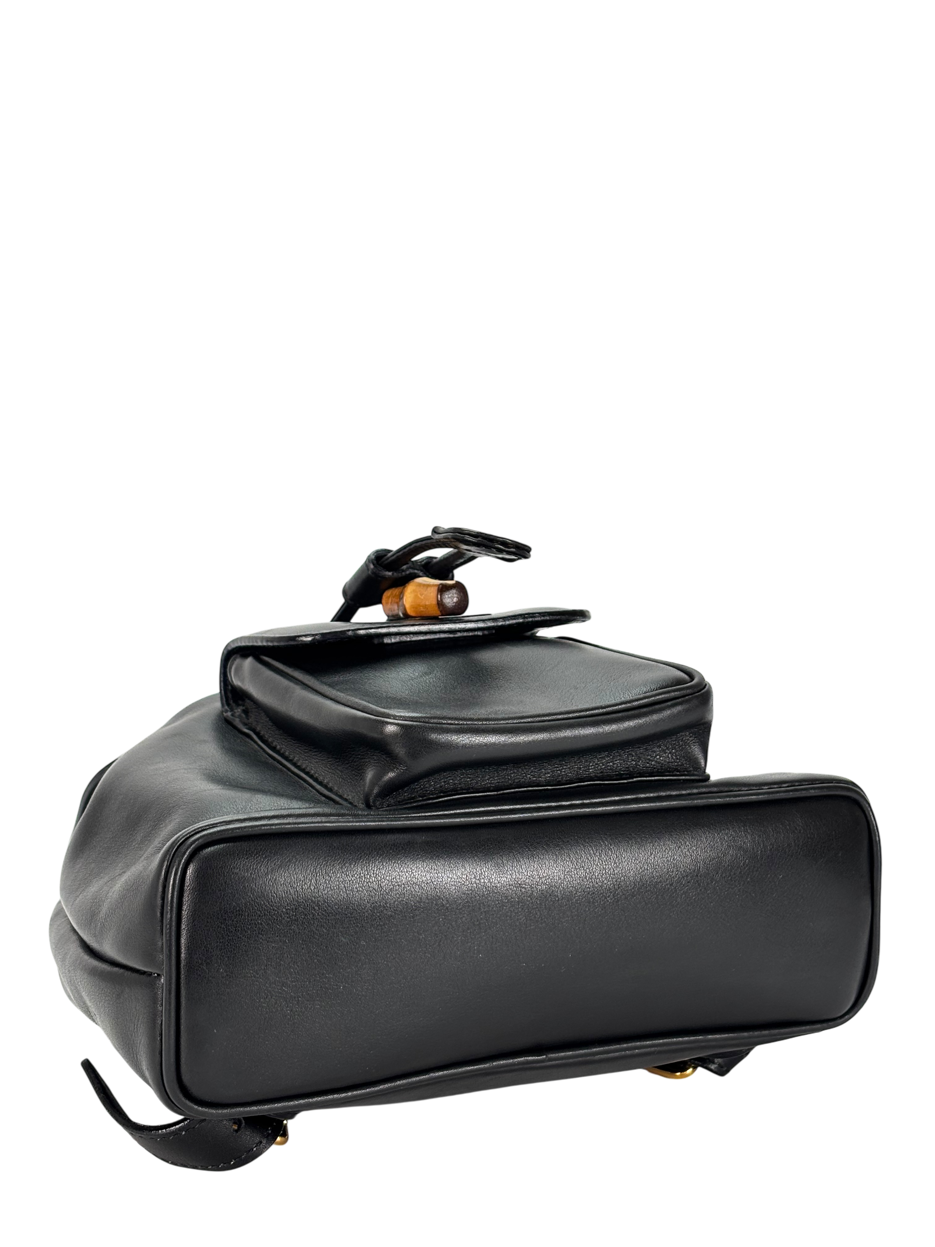 GUCCI - Vintage Black Leather Bamboo Backpack