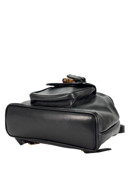 GUCCI - Vintage Black Leather Bamboo Backpack