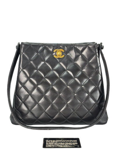 CHANEL - Black Lambskin Coco Mark Matelasse Double Turn Lock Shoulder Bag