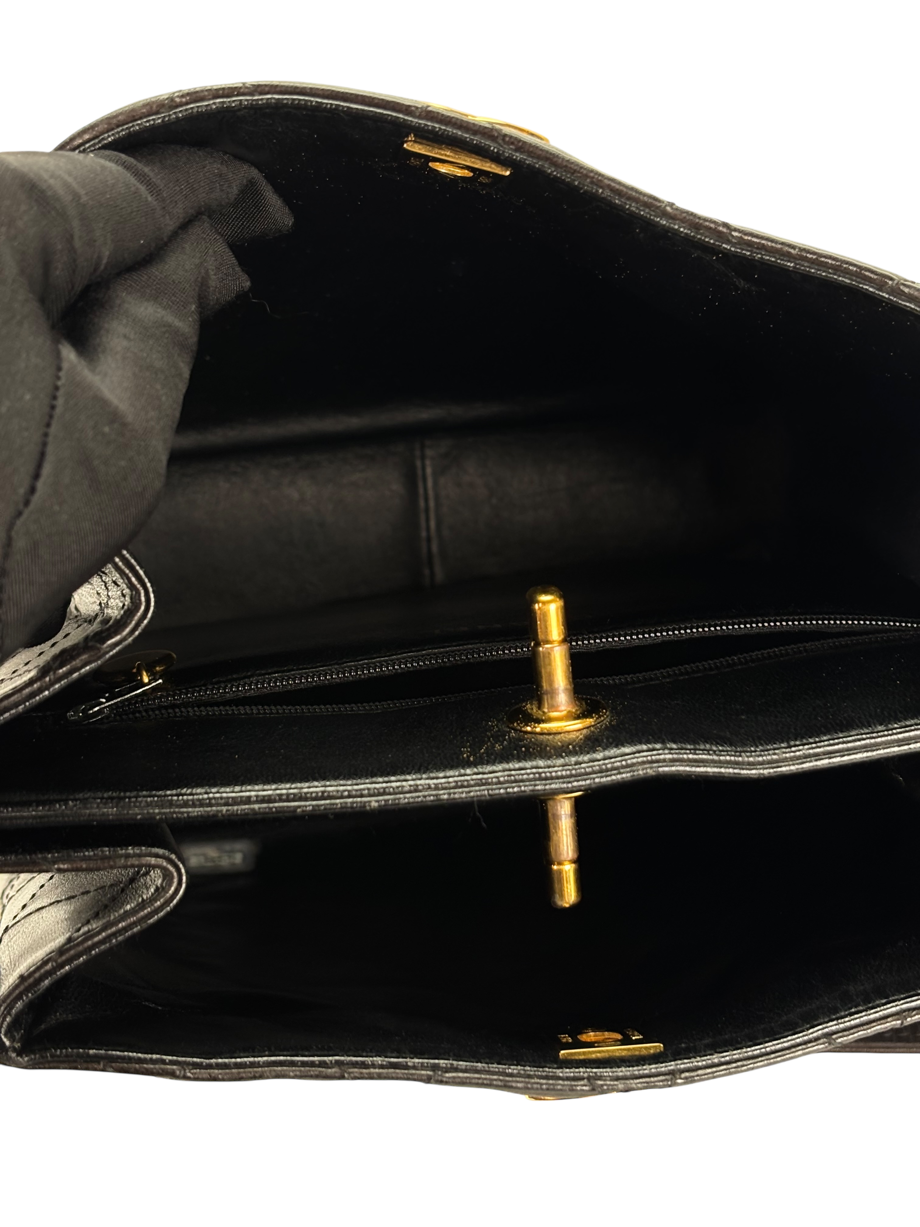 CHANEL - Black Lambskin Coco Mark Matelasse Double Turn Lock Shoulder Bag