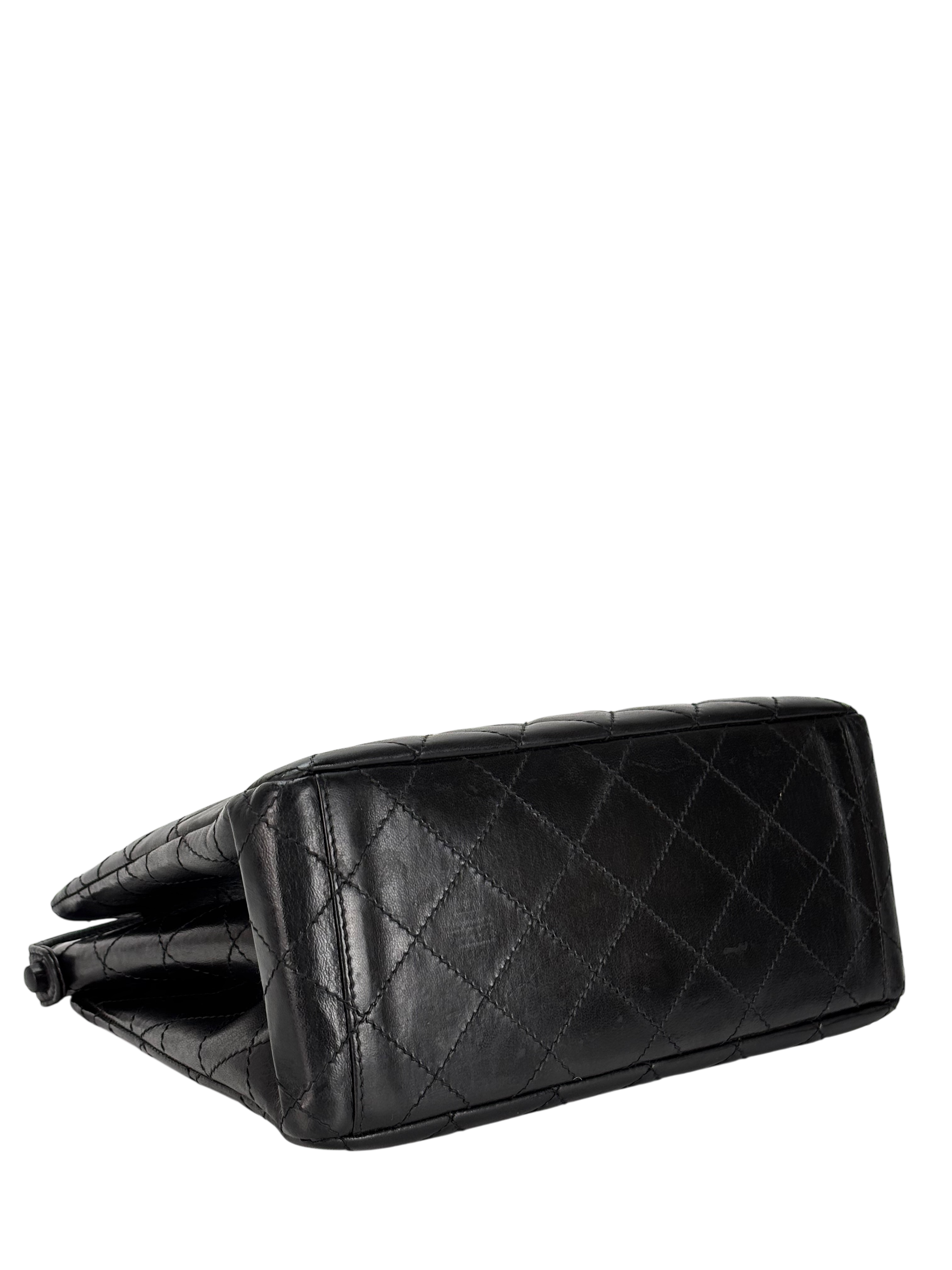 CHANEL - Black Lambskin Coco Mark Matelasse Double Turn Lock Shoulder Bag