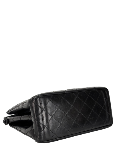 CHANEL - Black Lambskin Coco Mark Matelasse Double Turn Lock Shoulder Bag