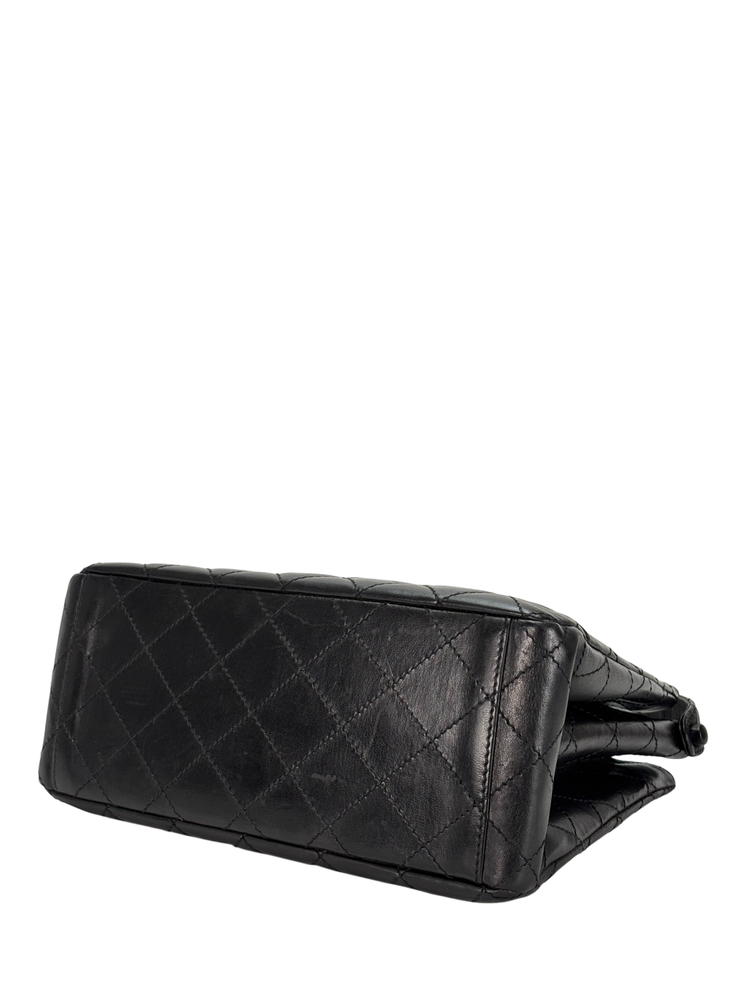 CHANEL - Black Lambskin Coco Mark Matelasse Double Turn Lock Shoulder Bag