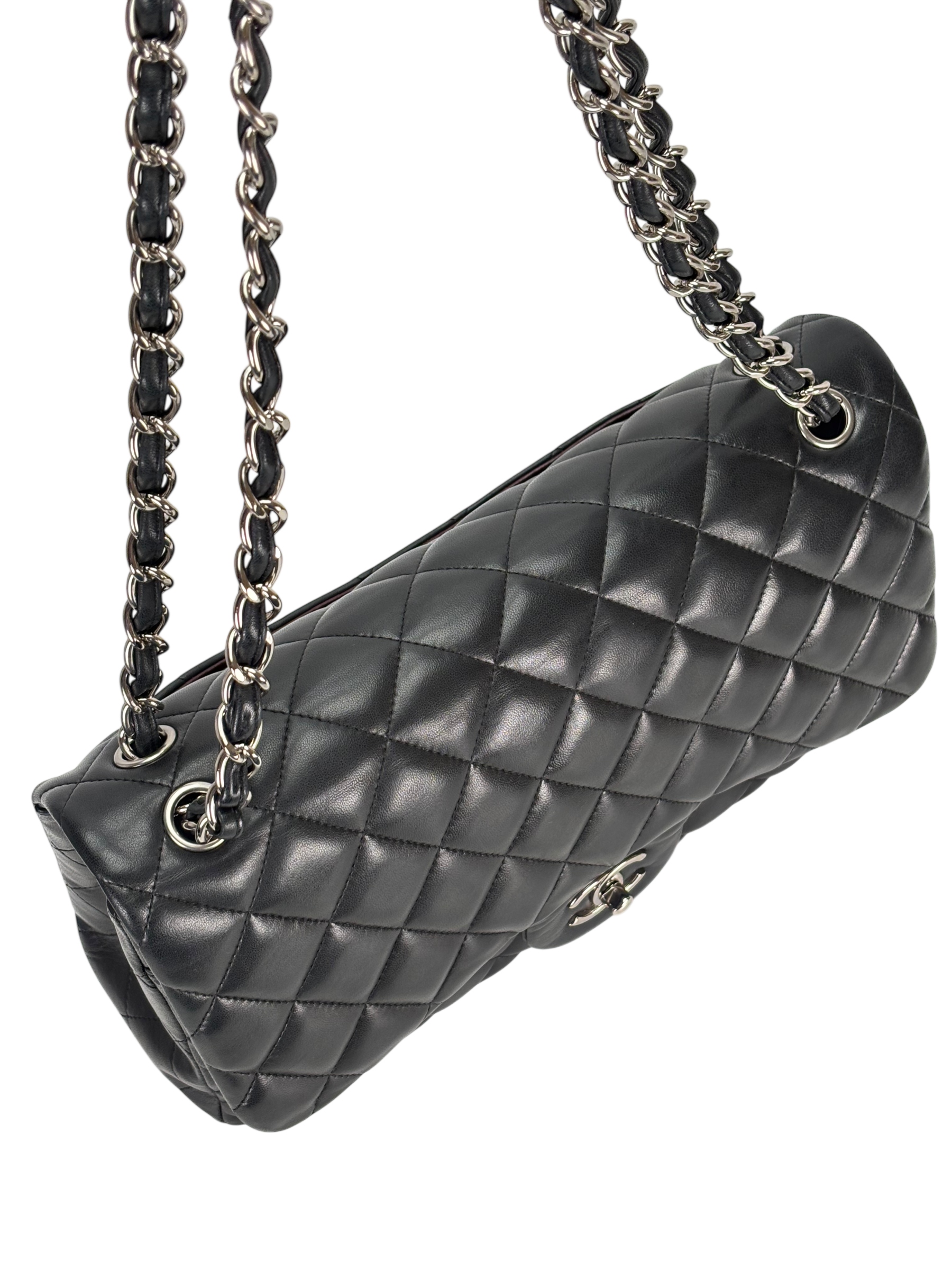 CHANEL - Black Lambskin Double Flap Chain Bag (CF30)