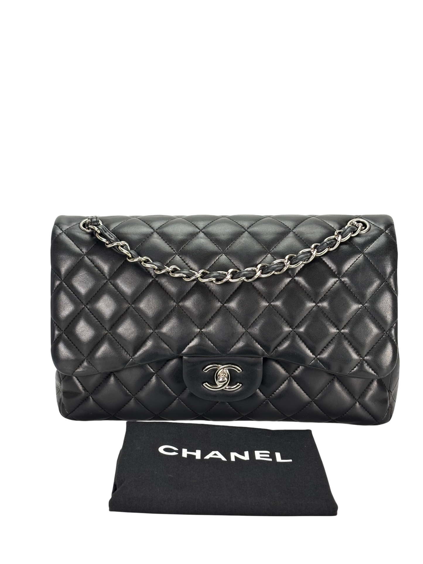 CHANEL - Black Lambskin Double Flap Chain Bag (CF30)
