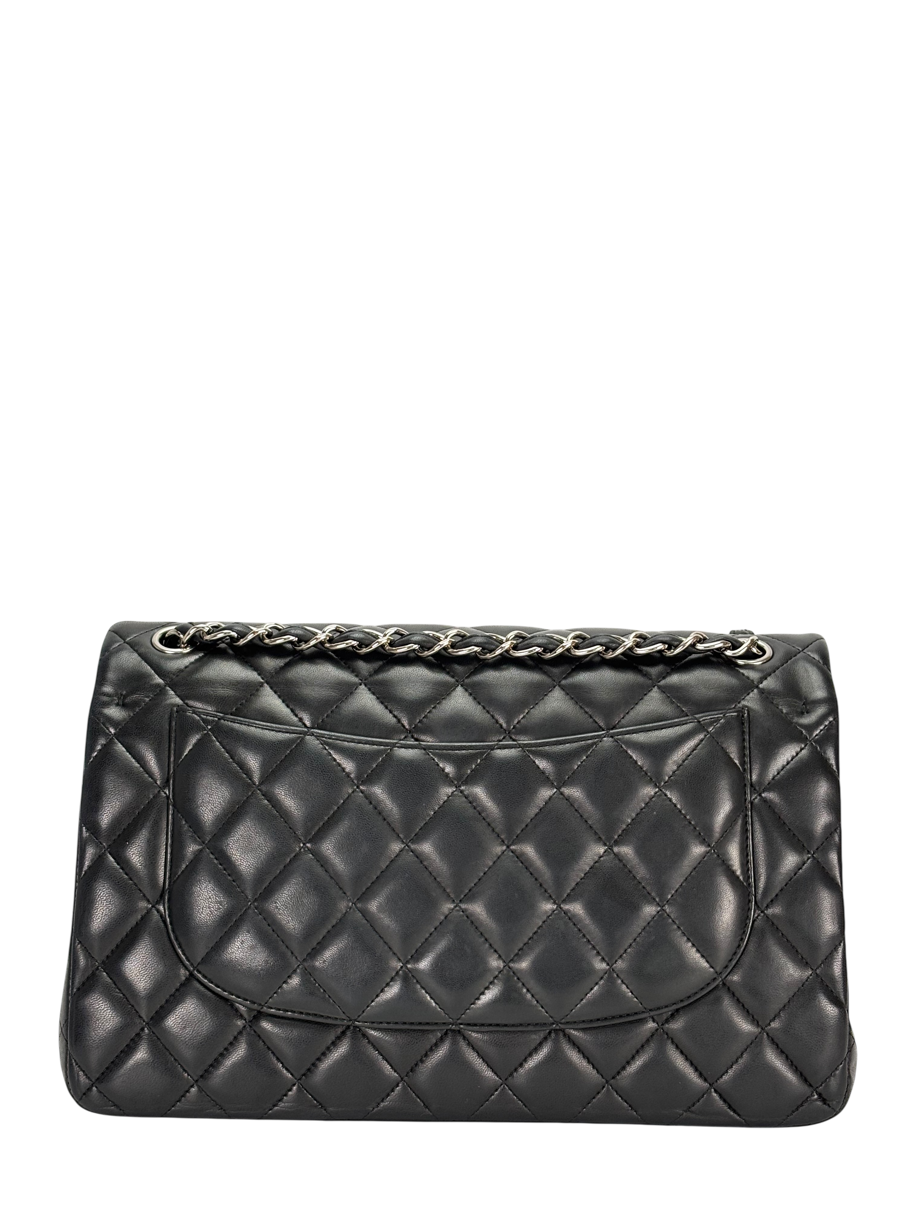 CHANEL - Black Lambskin Double Flap Chain Bag (CF30)