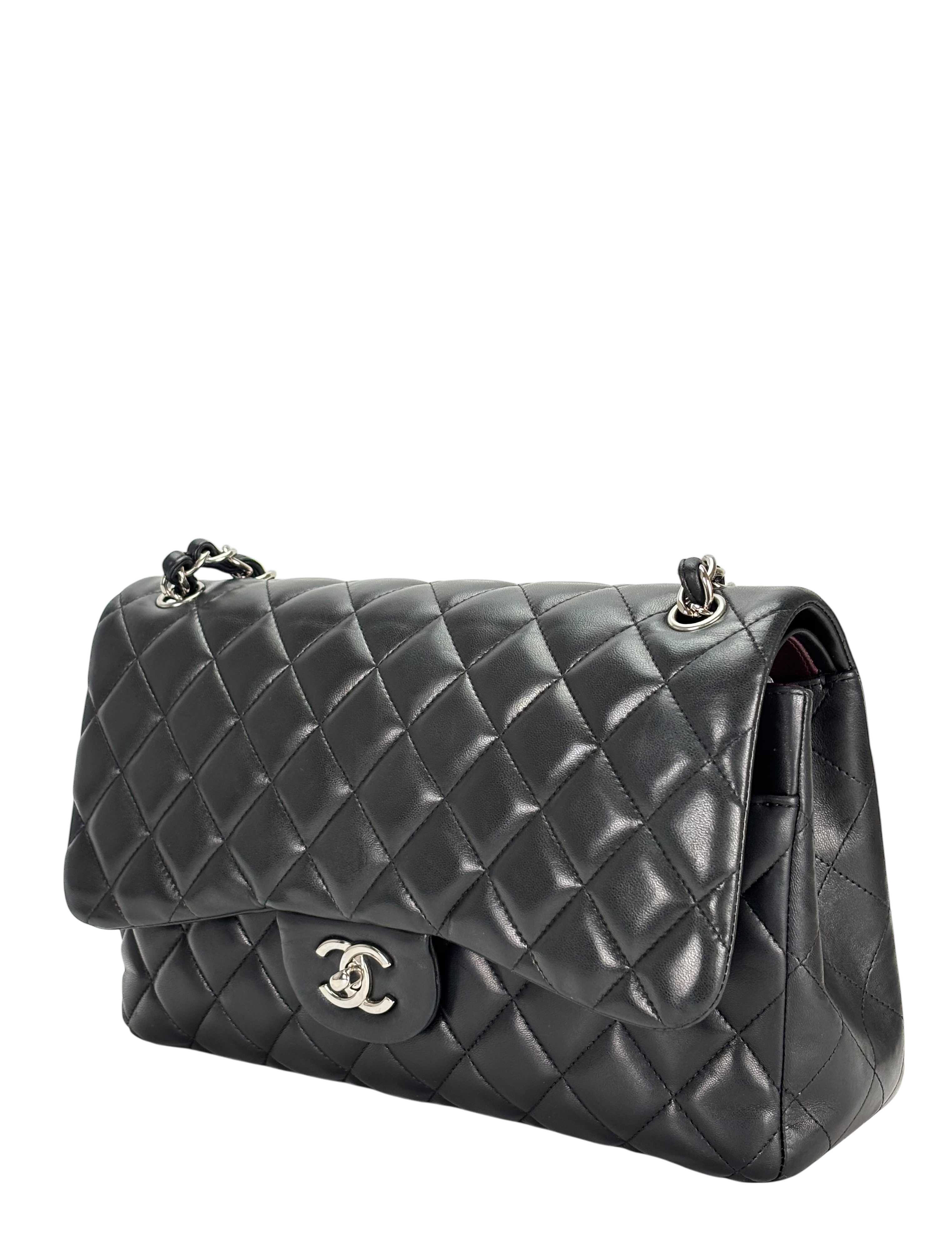 CHANEL - Black Lambskin Double Flap Chain Bag (CF30)