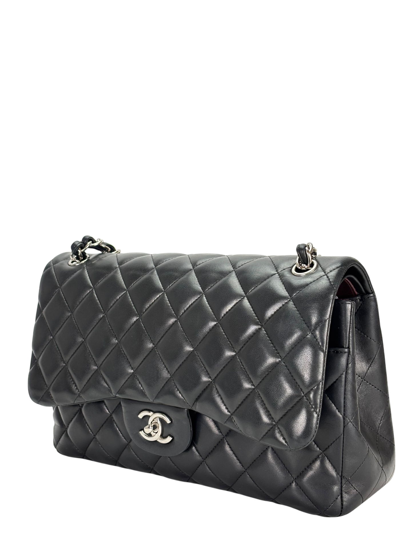 CHANEL - Black Lambskin Double Flap Chain Bag (CF30)