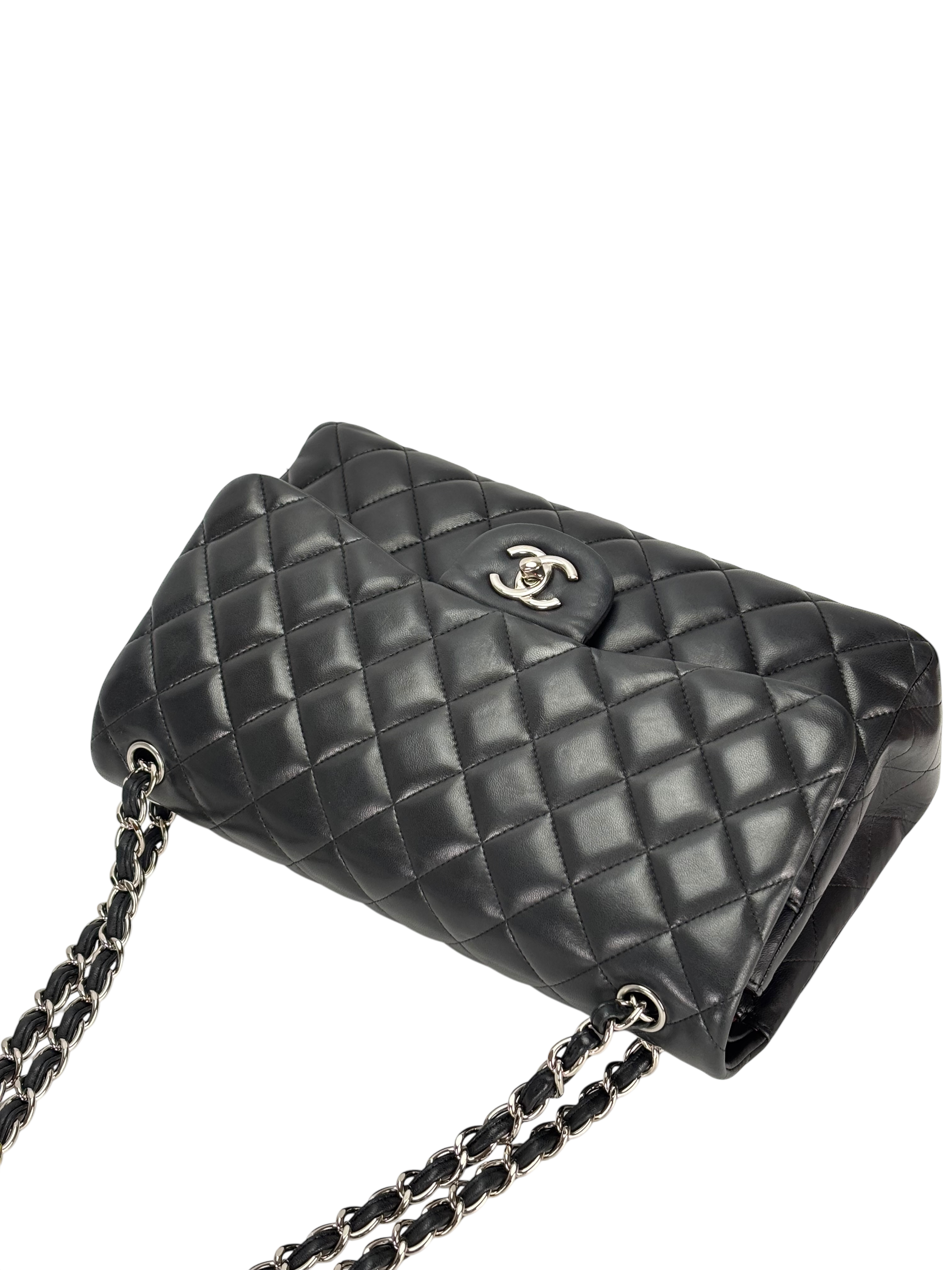 CHANEL - Black Lambskin Double Flap Chain Bag (CF30)