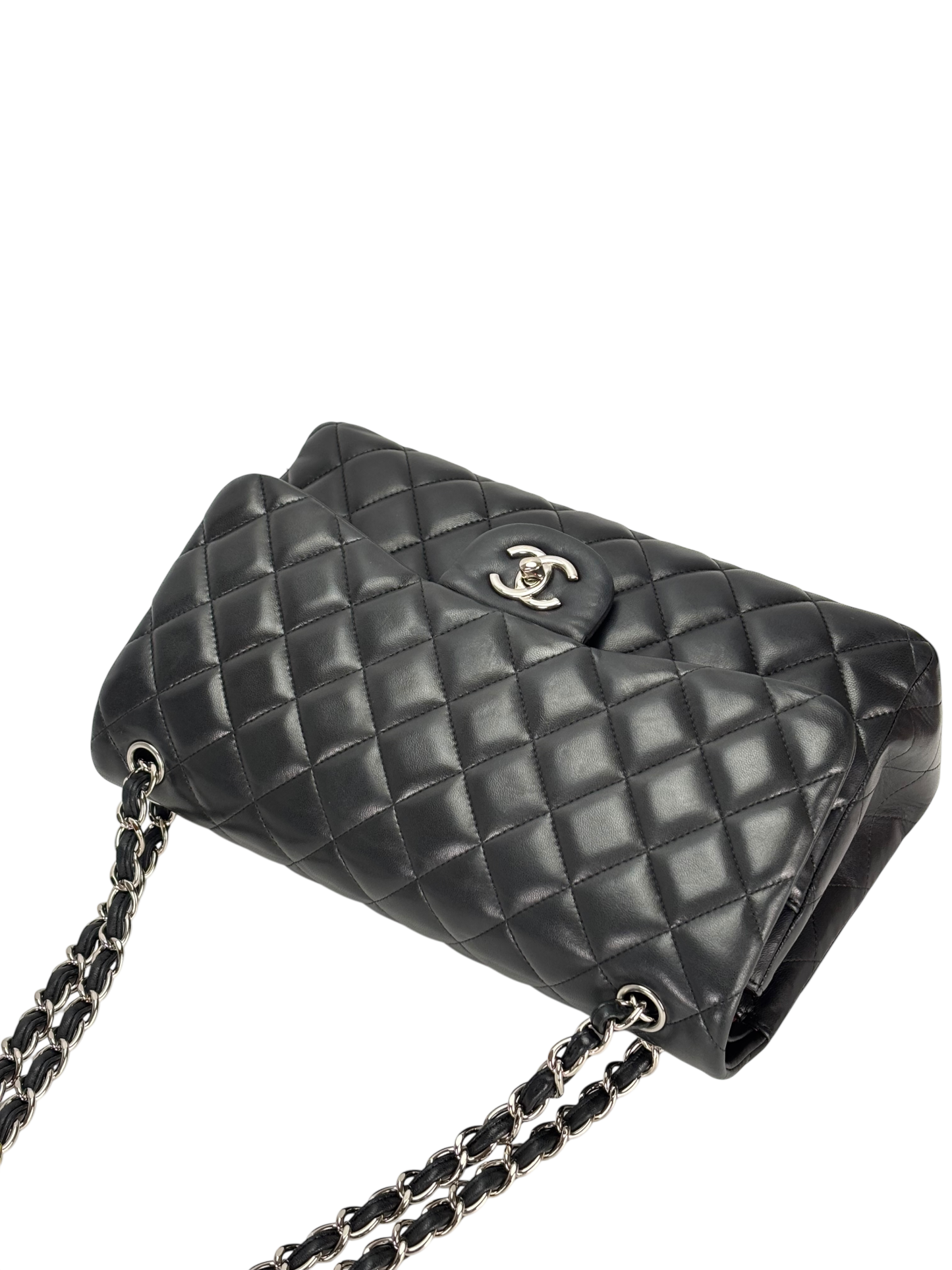 CHANEL - Black Lambskin Double Flap Chain Bag (CF30)
