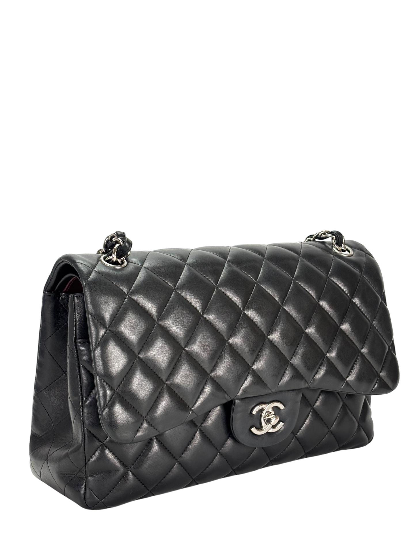 CHANEL - Black Lambskin Double Flap Chain Bag (CF30)