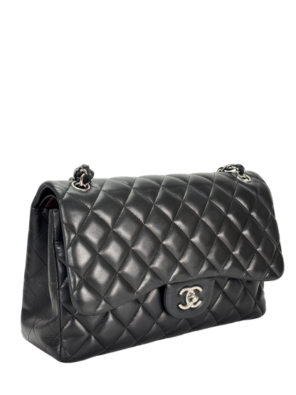 CHANEL - Black Lambskin Double Flap Chain Bag (CF30)