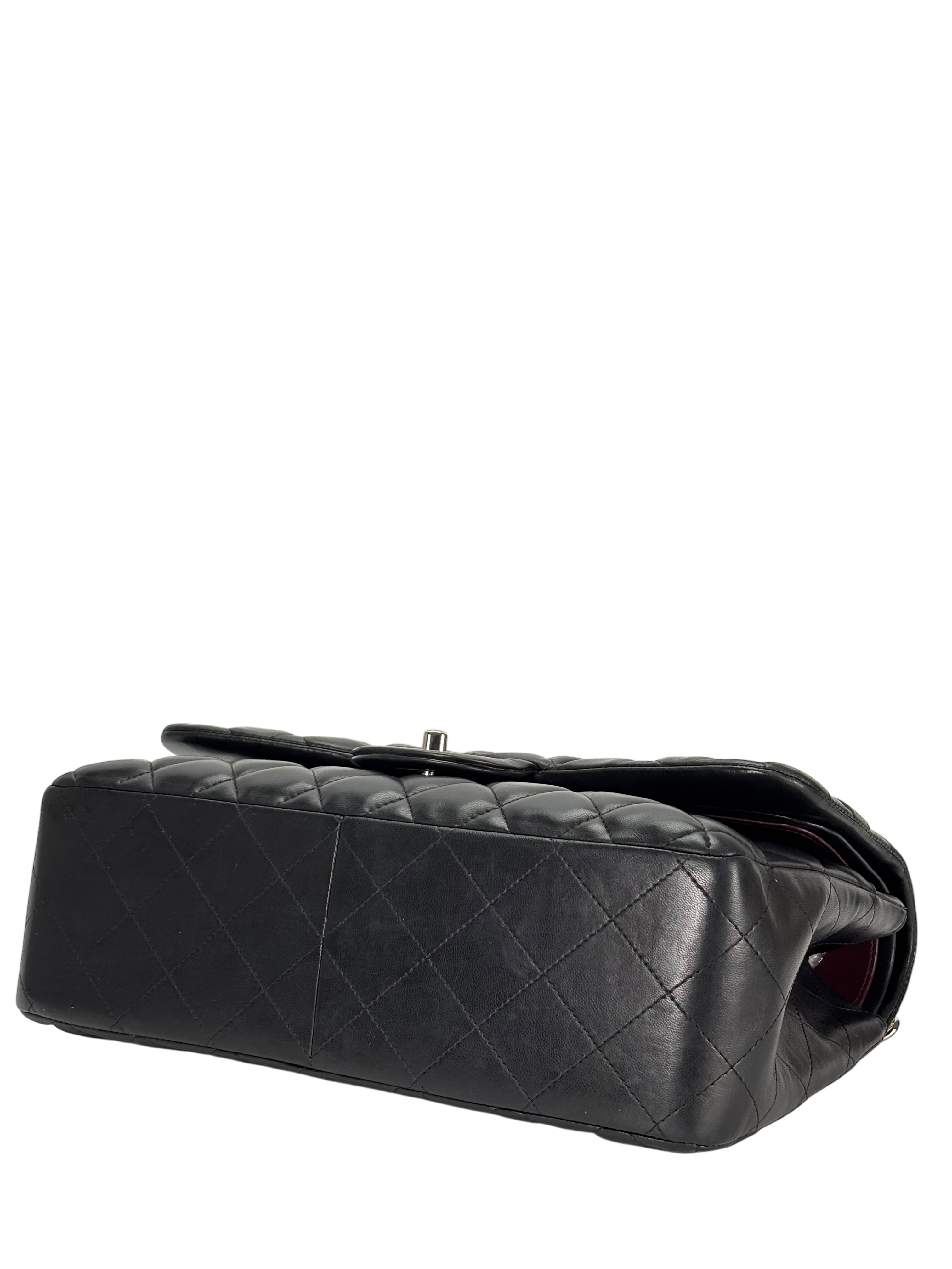 CHANEL - Black Lambskin Double Flap Chain Bag (CF30)