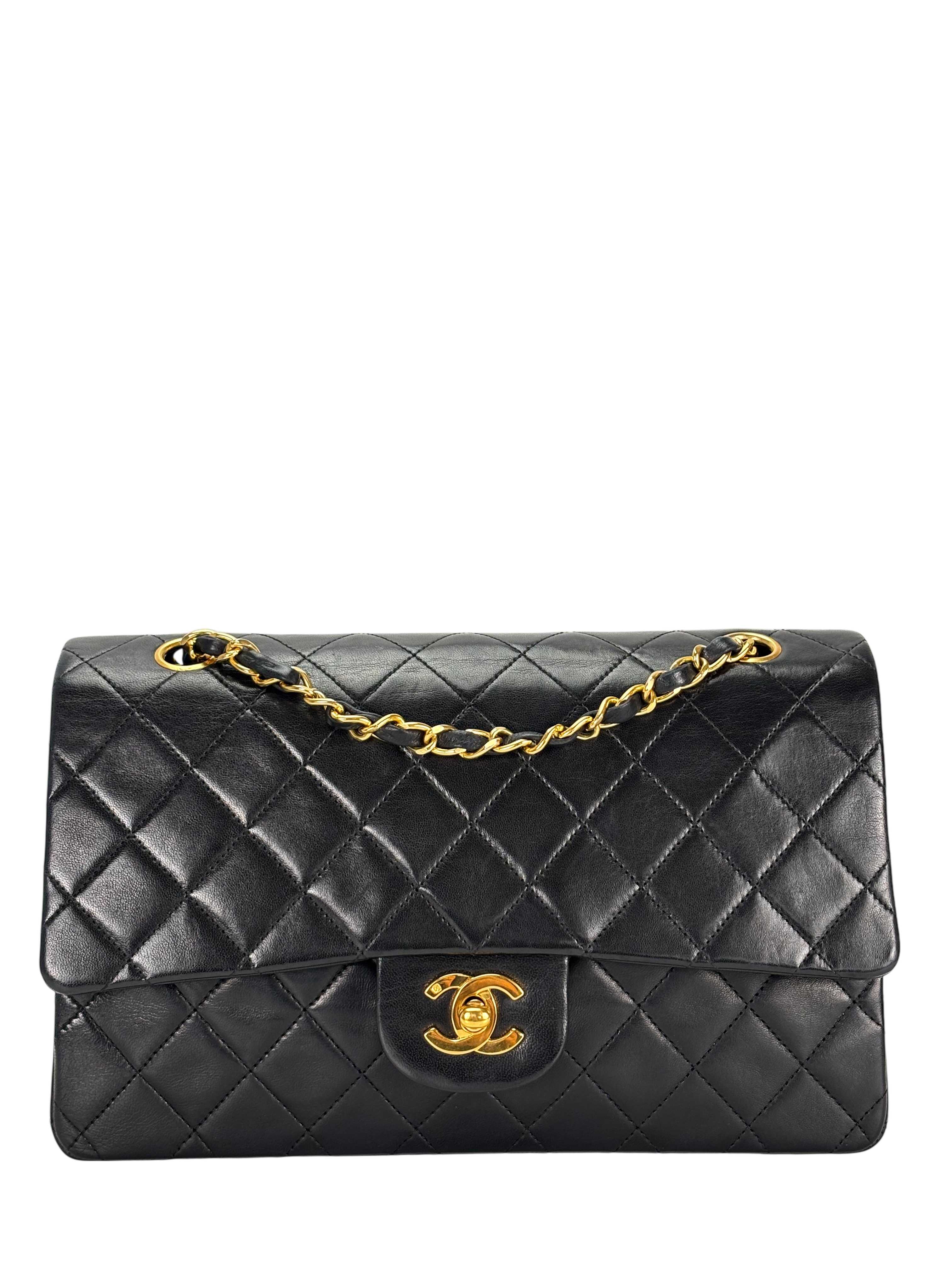 CHANEL - Medium Classic Double Flap Bag Black Lambskin Gold Hardware (CF25)