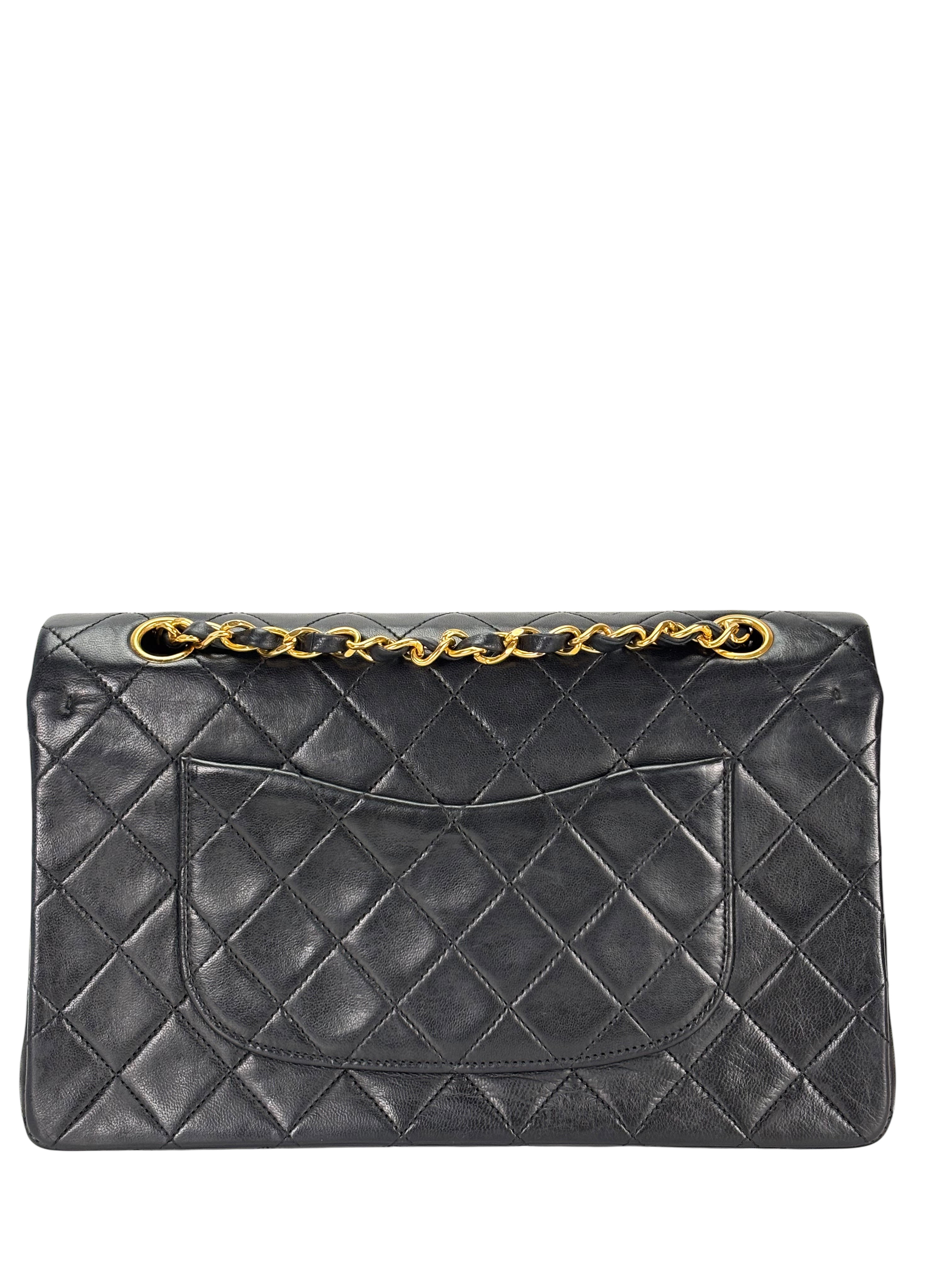 CHANEL - Medium Classic Double Flap Bag Black Lambskin Gold Hardware (CF25)
