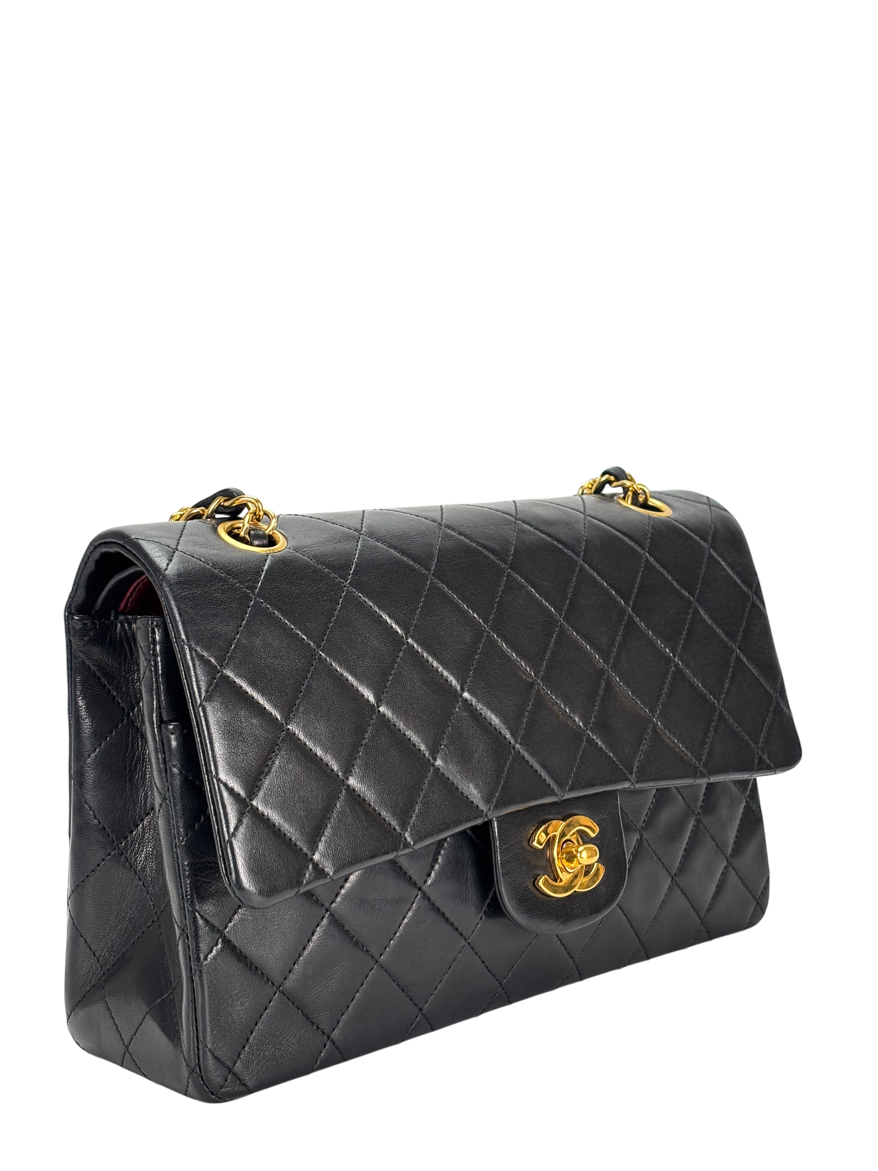 CHANEL - Medium Classic Double Flap Bag Black Lambskin Gold Hardware (CF25)