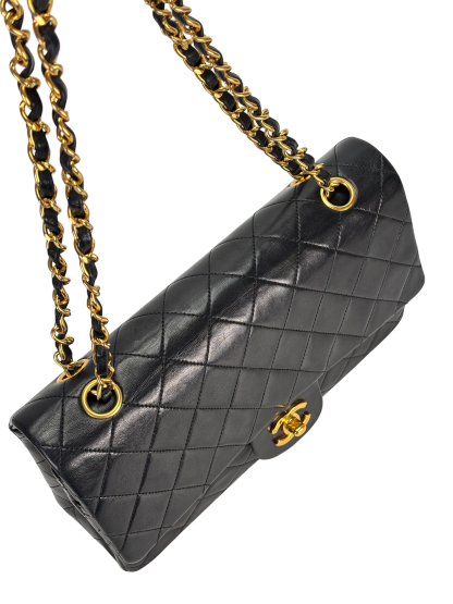 CHANEL - Medium Classic Double Flap Bag Black Lambskin Gold Hardware (CF25)