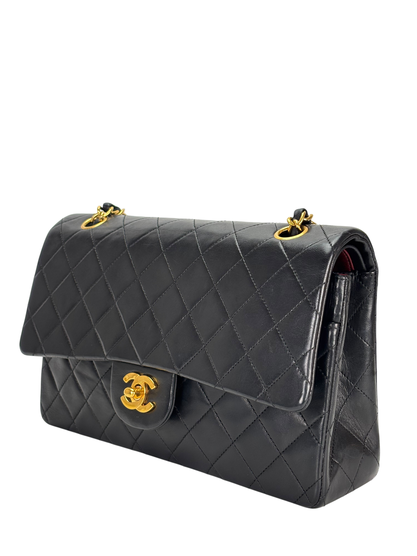 CHANEL - Medium Classic Double Flap Bag Black Lambskin Gold Hardware (CF25)
