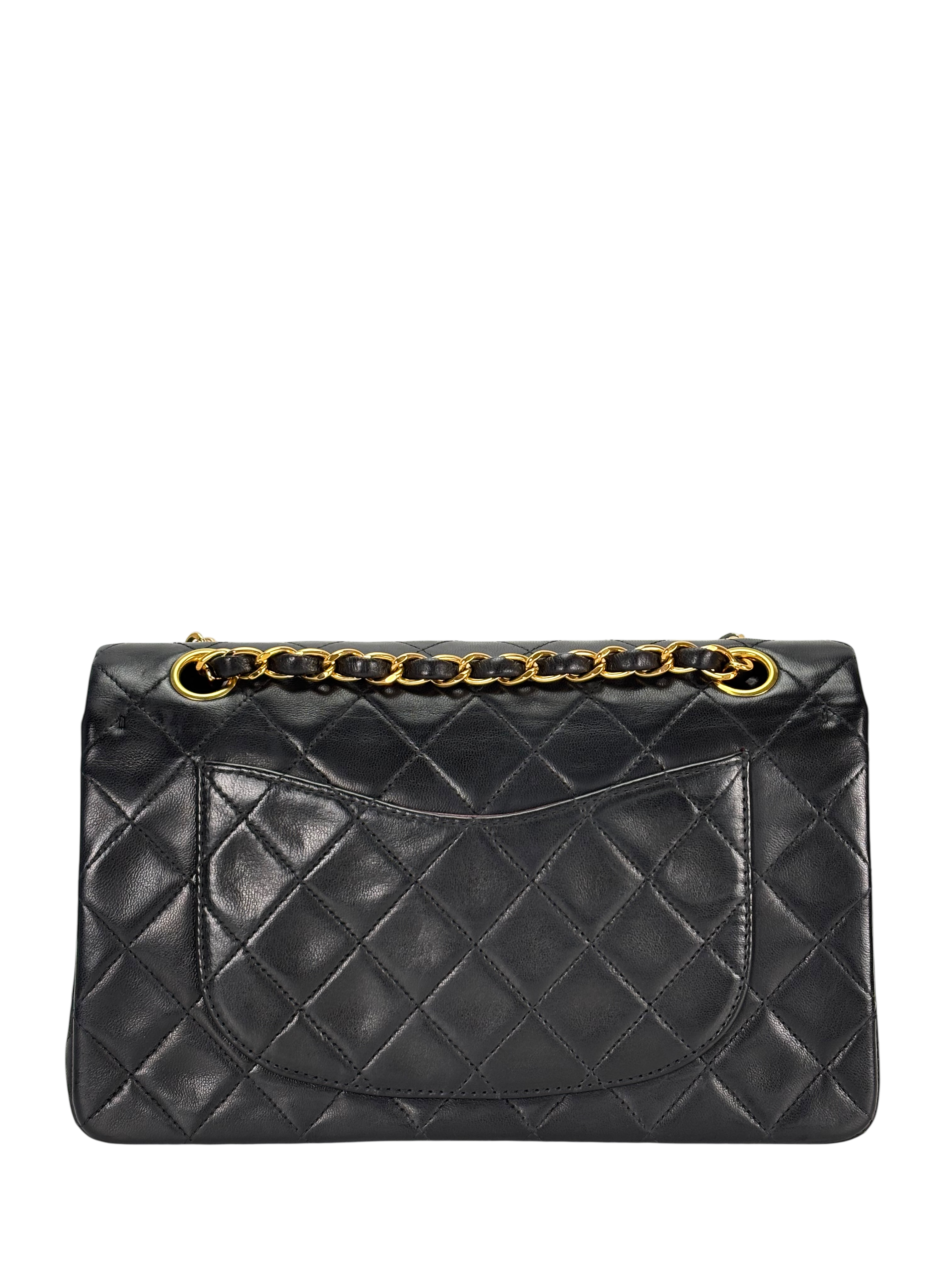 CHANEL - Small Classic Double Flap Bag Black Lambskin Gold Hardware (CF23)
