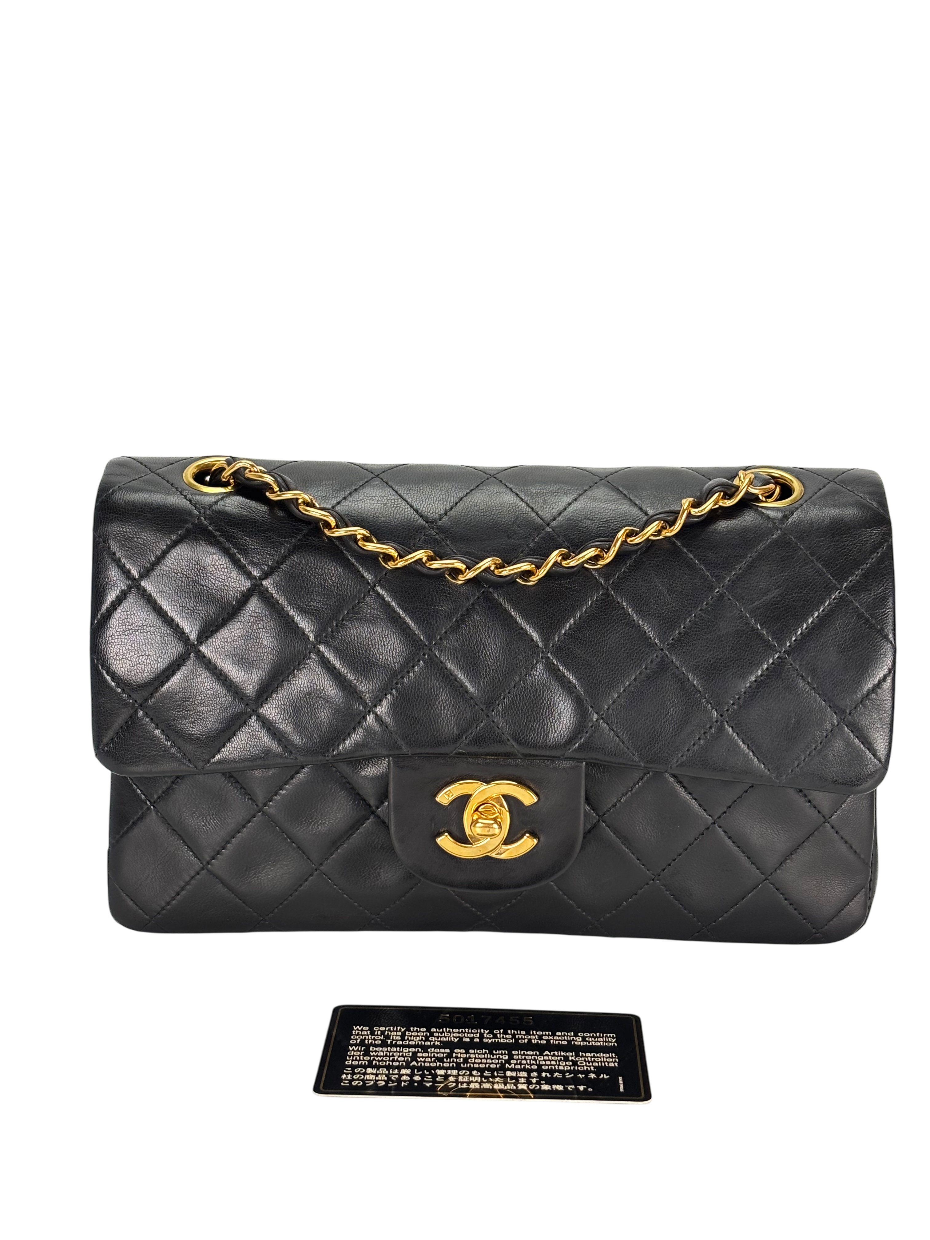 CHANEL - Small Classic Double Flap Bag Black Lambskin Gold Hardware (CF23)