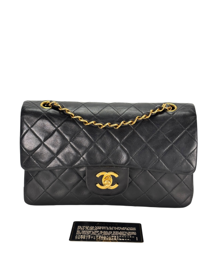 CHANEL - Small Classic Double Flap Bag Black Lambskin Gold Hardware (CF23)