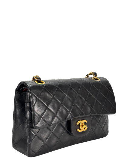 CHANEL - Small Classic Double Flap Bag Black Lambskin Gold Hardware (CF23)