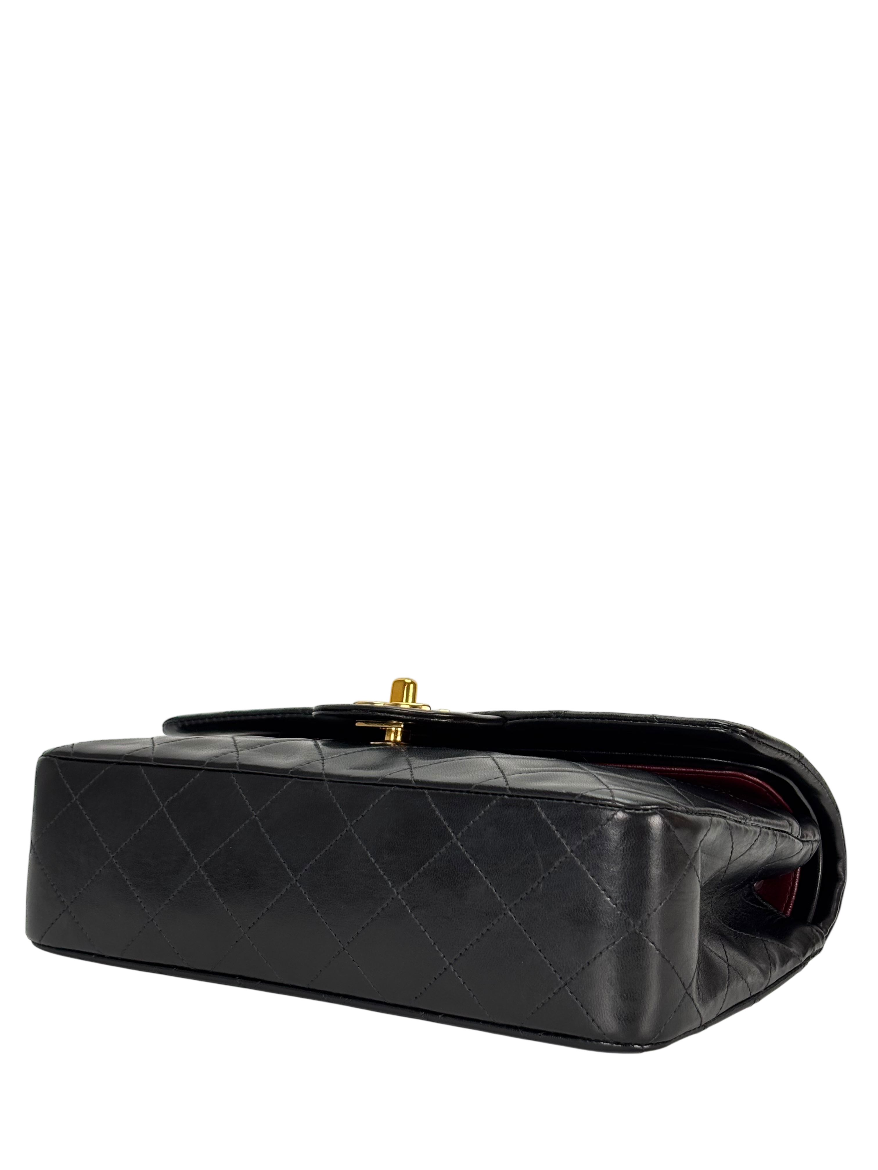 CHANEL - Small Classic Double Flap Bag Black Lambskin Gold Hardware (CF23)