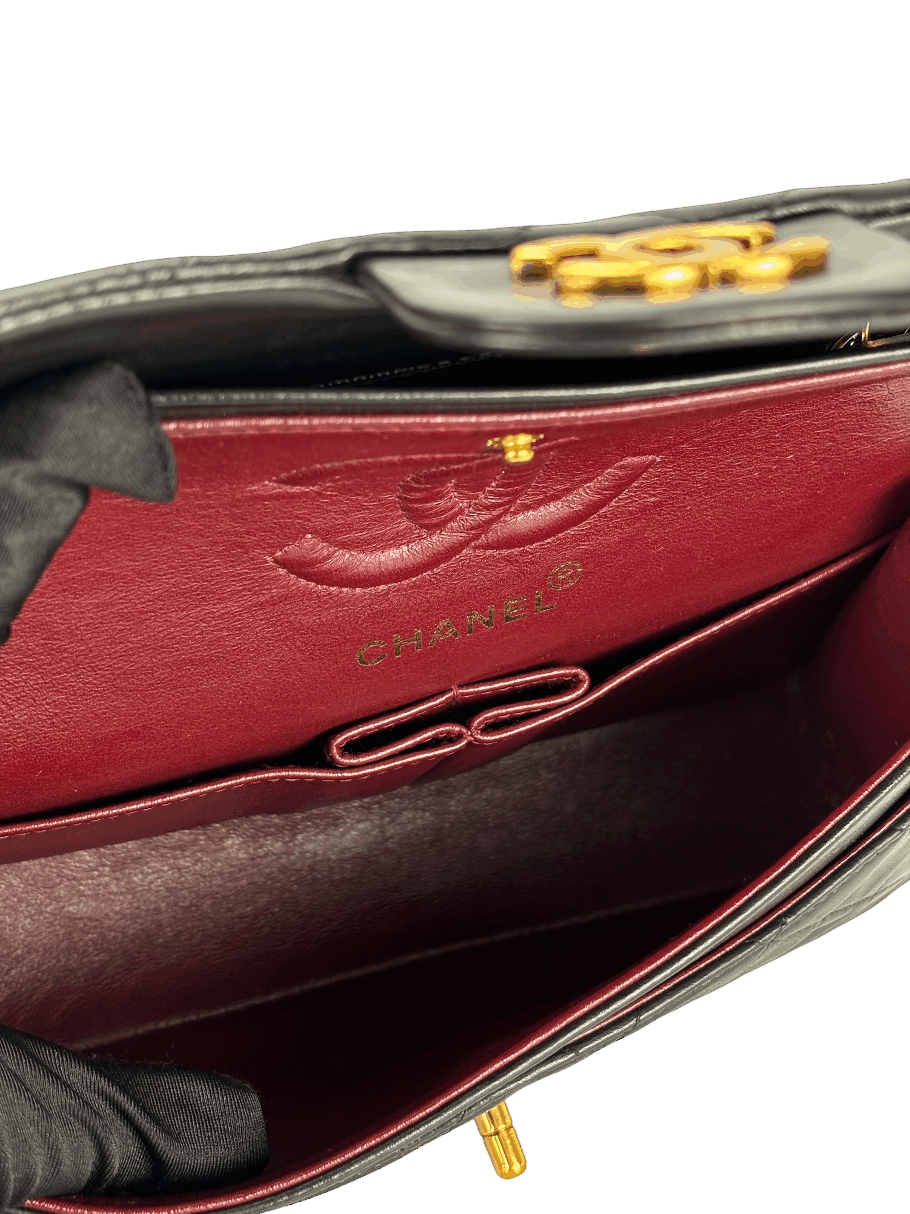 CHANEL - Small Classic Double Flap Bag Black Lambskin Gold Hardware (CF23)