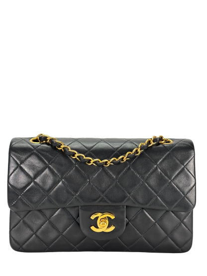 CHANEL - Small Classic Double Flap Bag Black Lambskin Gold Hardware (CF23)