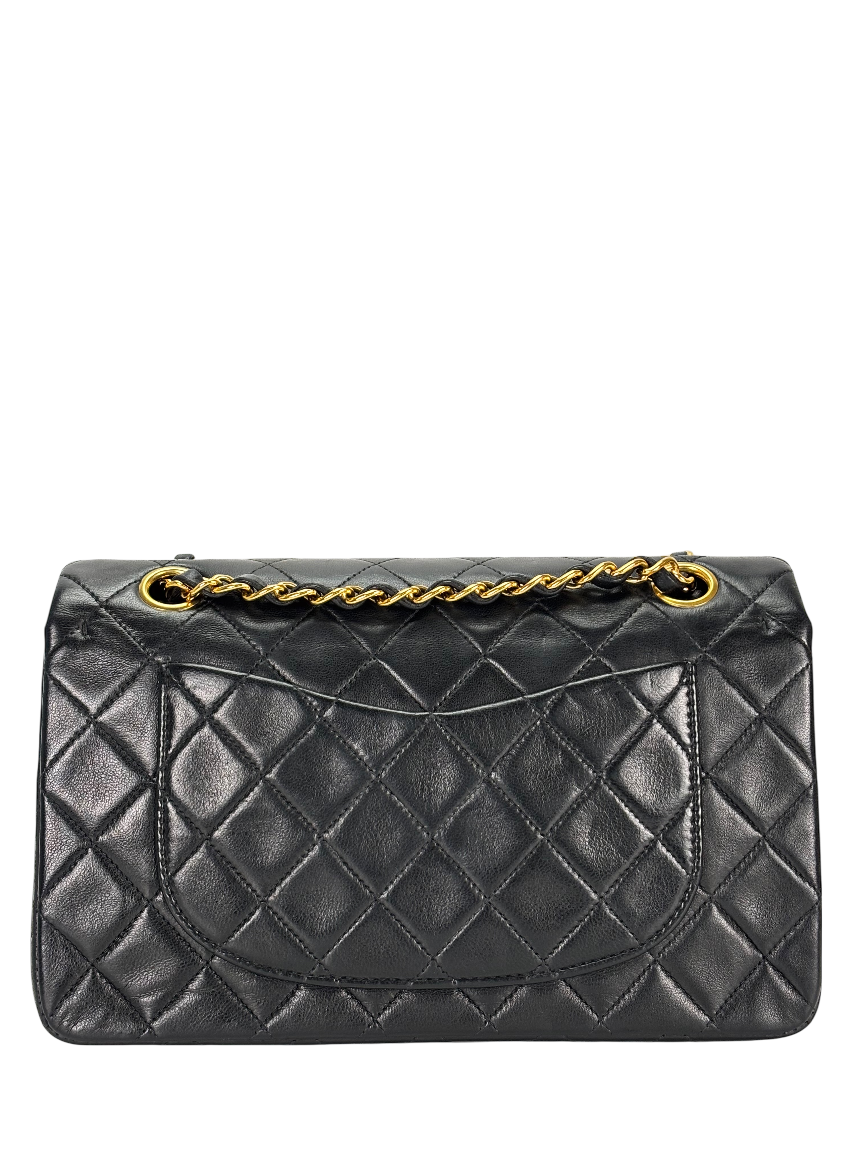 CHANEL - Small Classic Double Flap Bag Black Lambskin Gold Hardware (CF23)