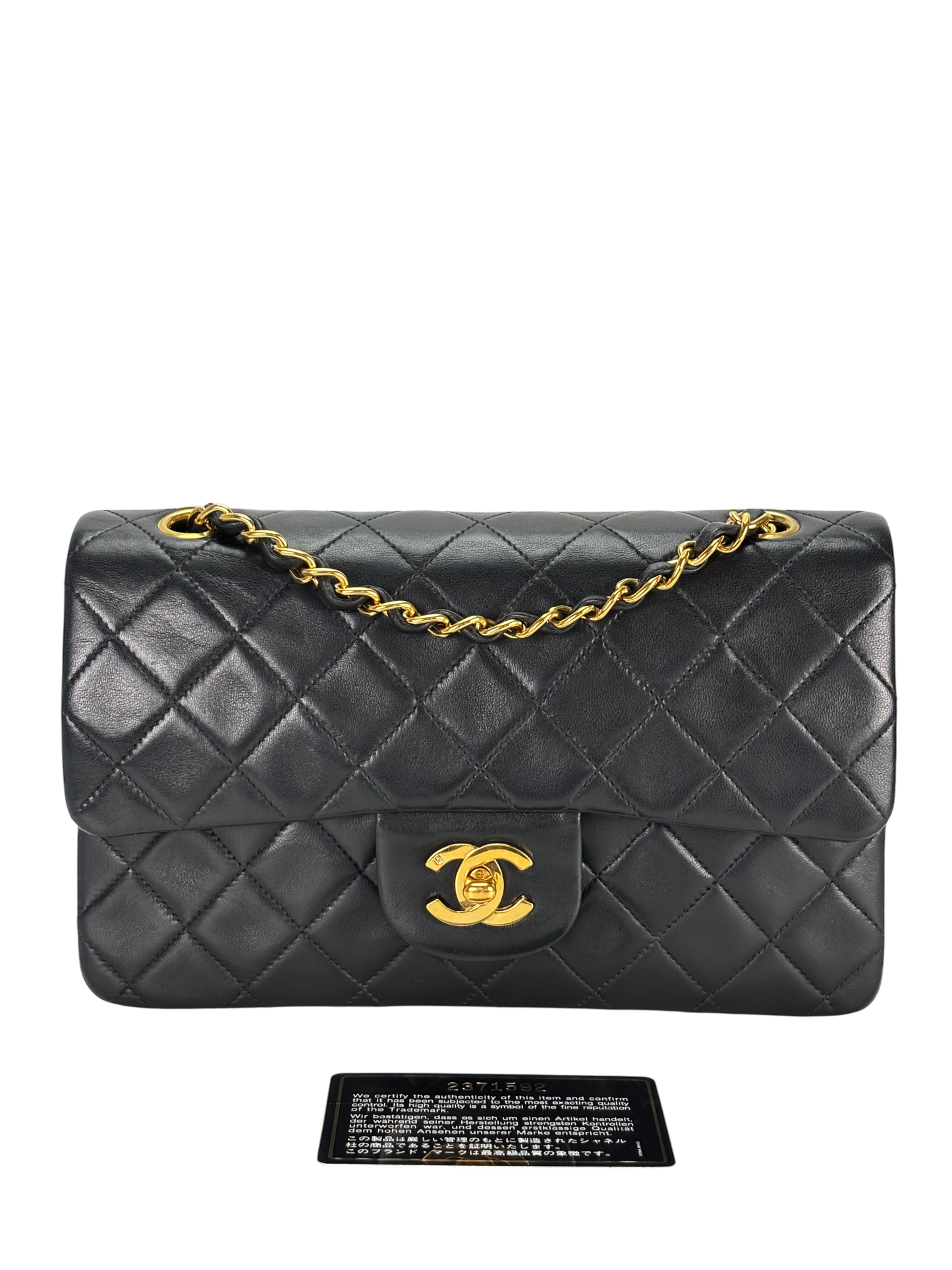 CHANEL - Small Classic Double Flap Bag Black Lambskin Gold Hardware (CF23)