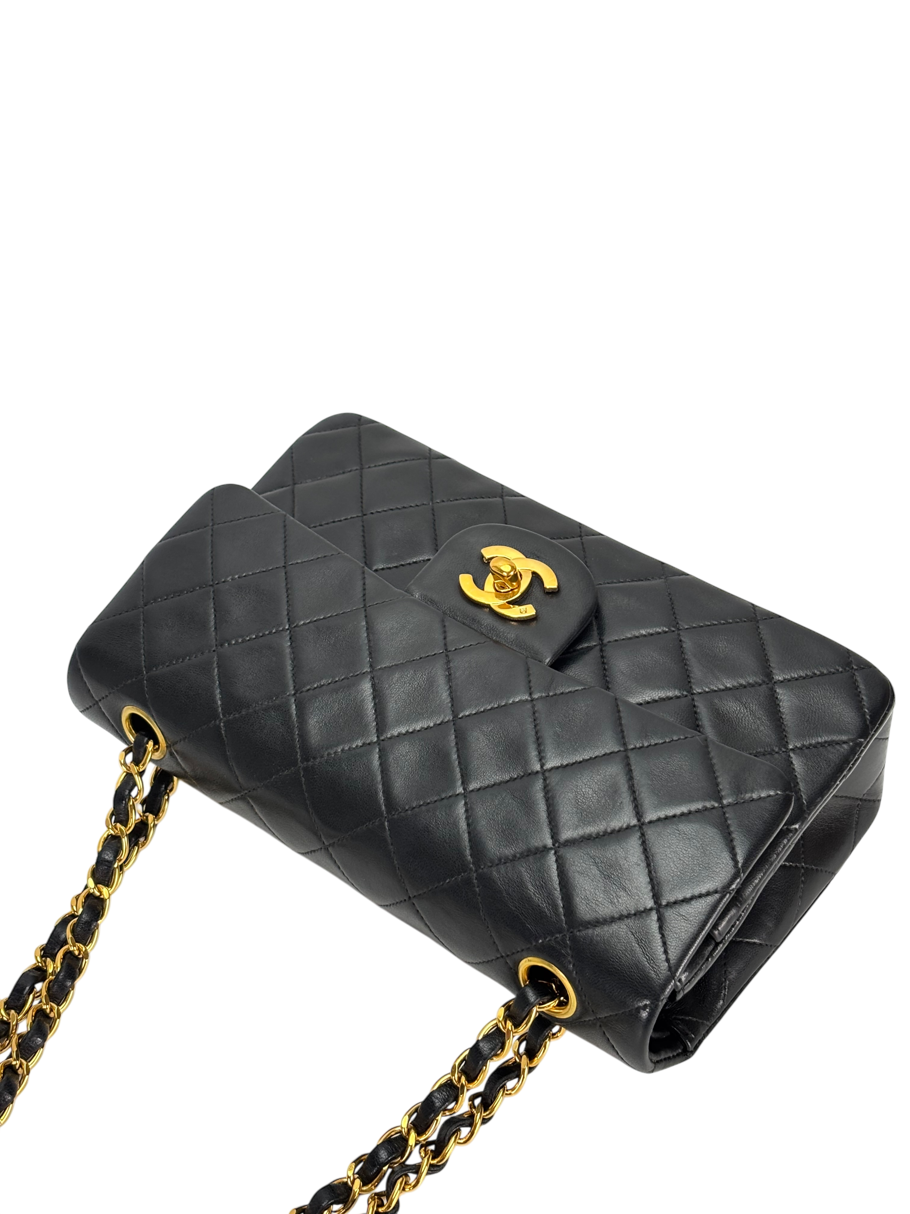 CHANEL - Small Classic Double Flap Bag Black Lambskin Gold Hardware (CF23)