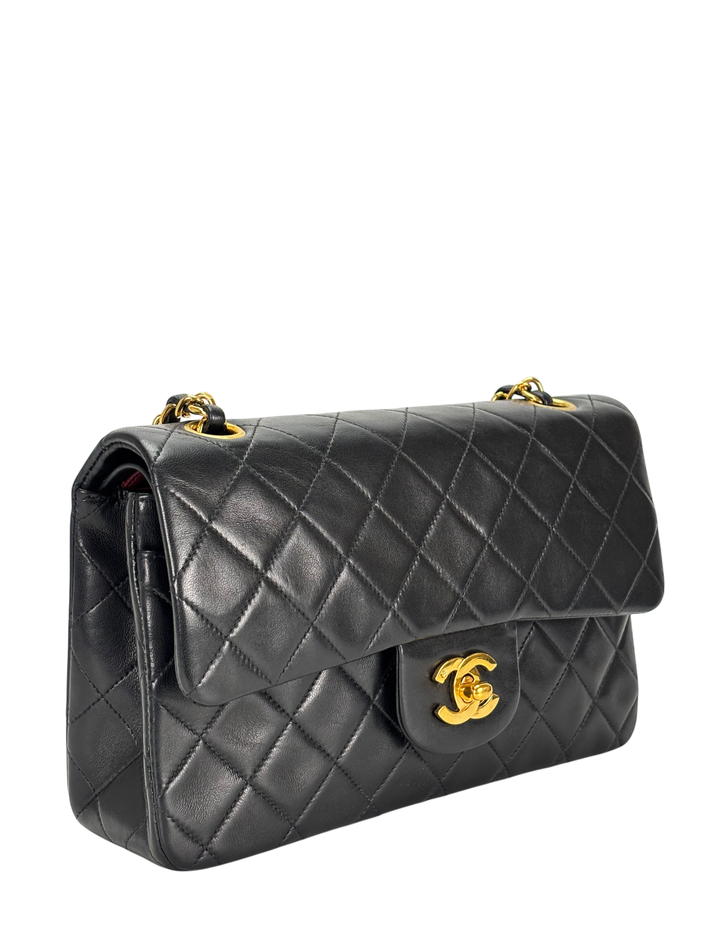 CHANEL - Small Classic Double Flap Bag Black Lambskin Gold Hardware (CF23)