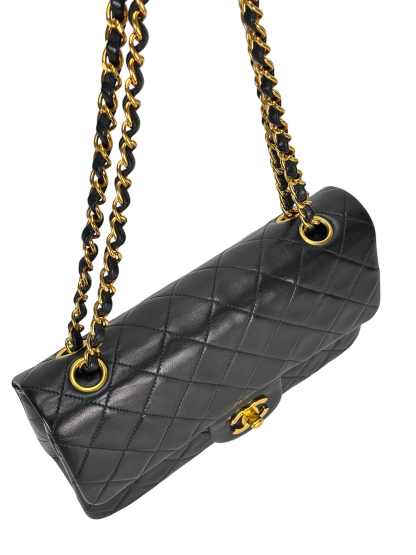 CHANEL - Small Classic Double Flap Bag Black Lambskin Gold Hardware (CF23)
