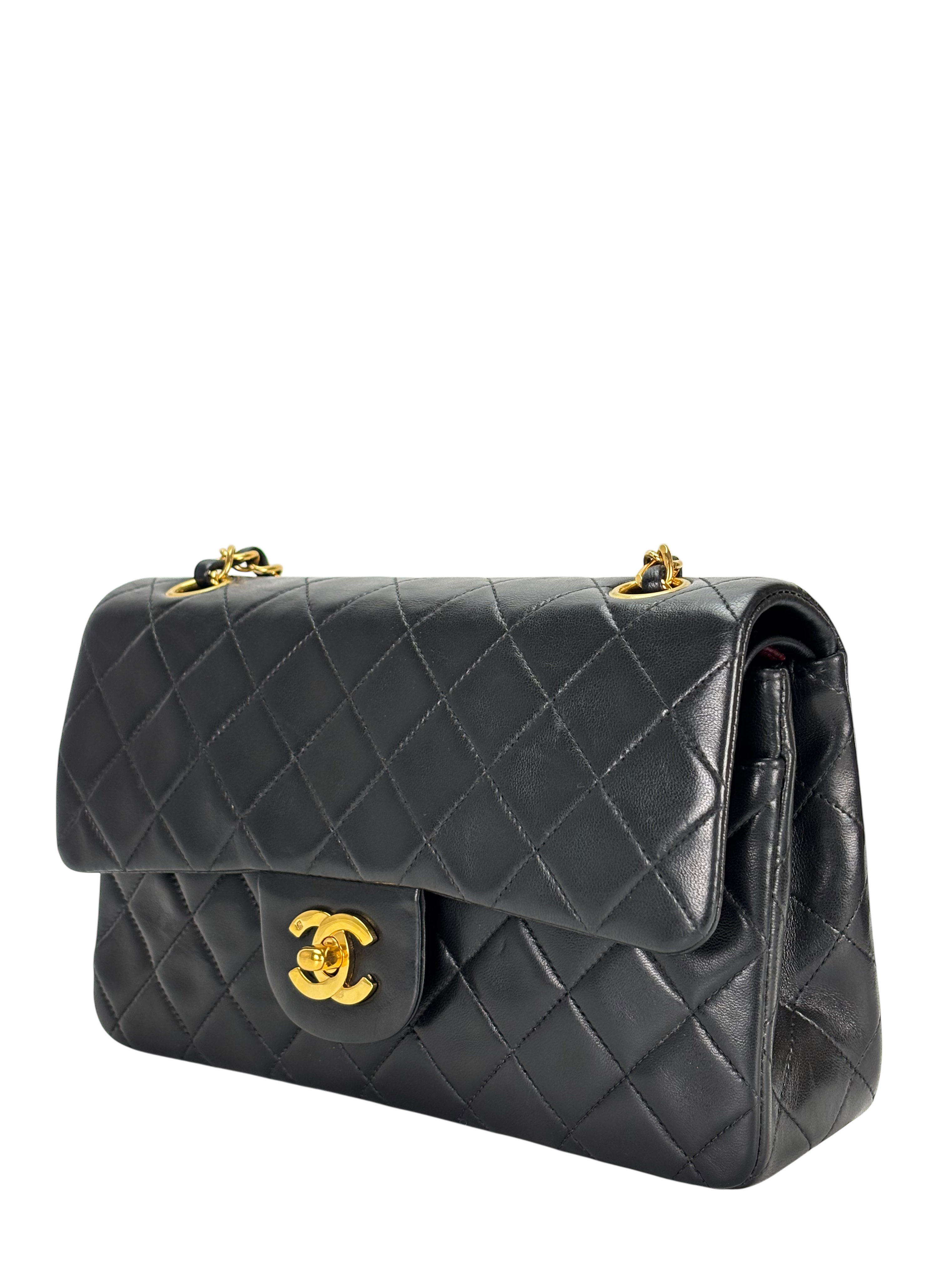 CHANEL - Small Classic Double Flap Bag Black Lambskin Gold Hardware (CF23)