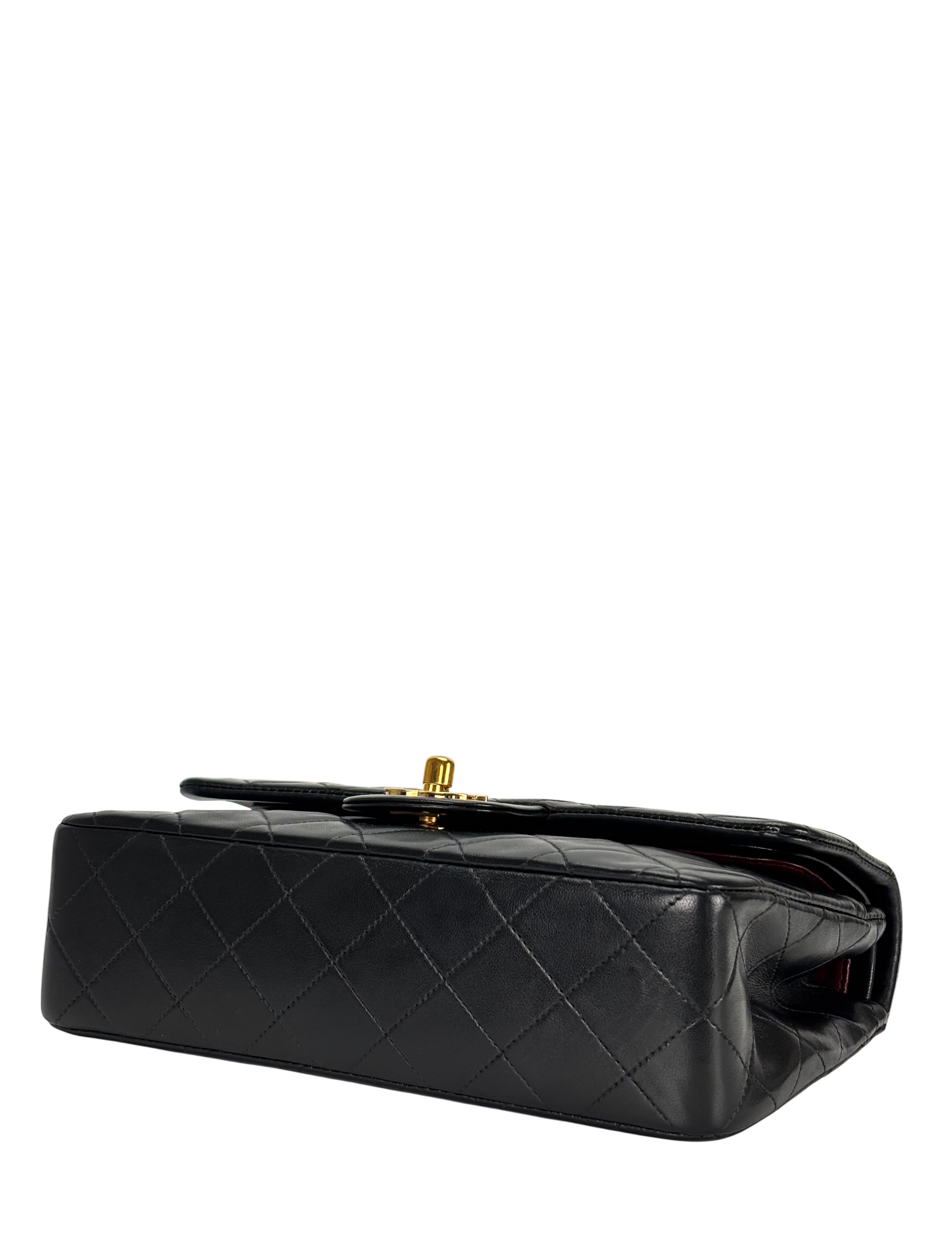 CHANEL - Small Classic Double Flap Bag Black Lambskin Gold Hardware (CF23)