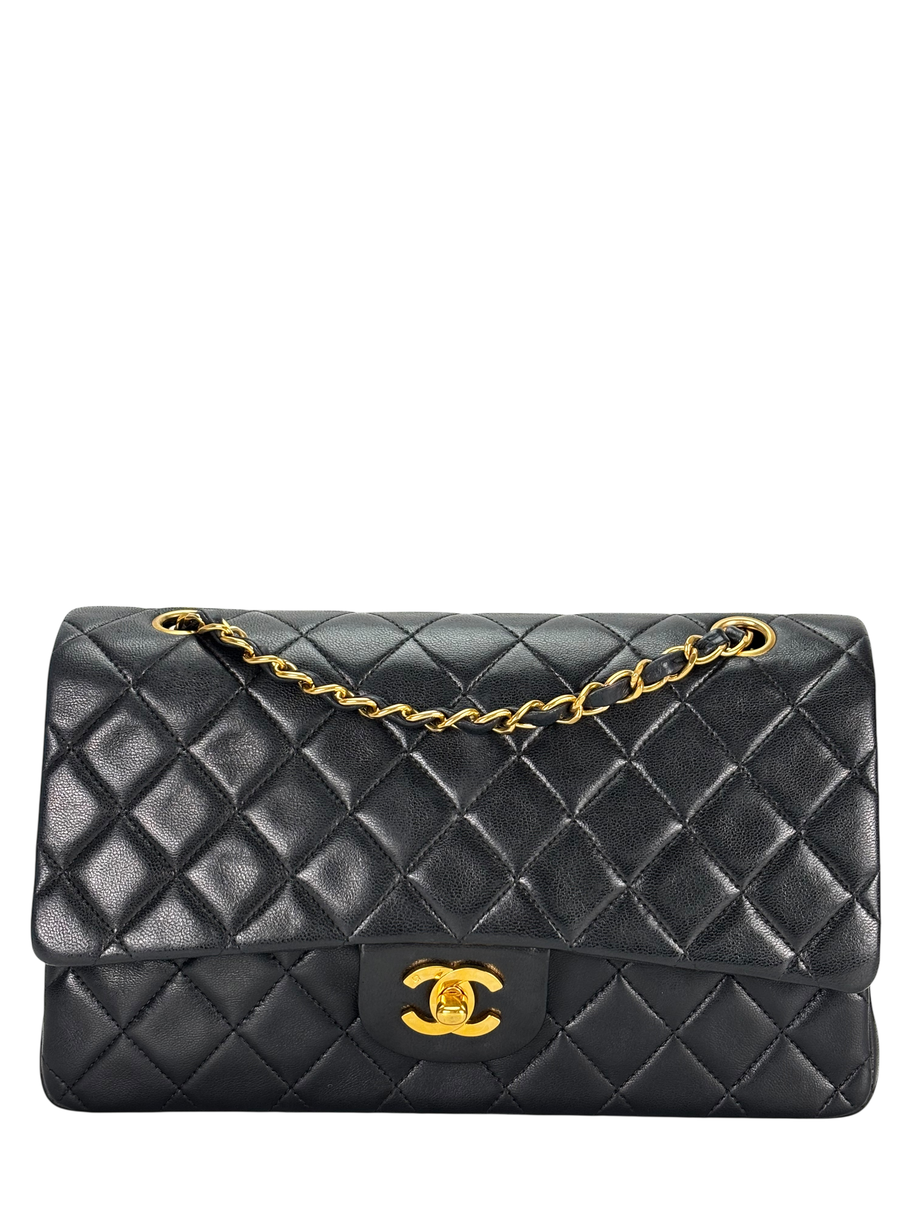 CHANEL - Medium Classic Double Flap Bag Black Lambskin Gold Hardware (CF25)