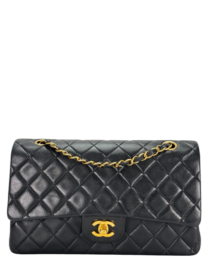 CHANEL - Medium Classic Double Flap Bag Black Lambskin Gold Hardware (CF25)