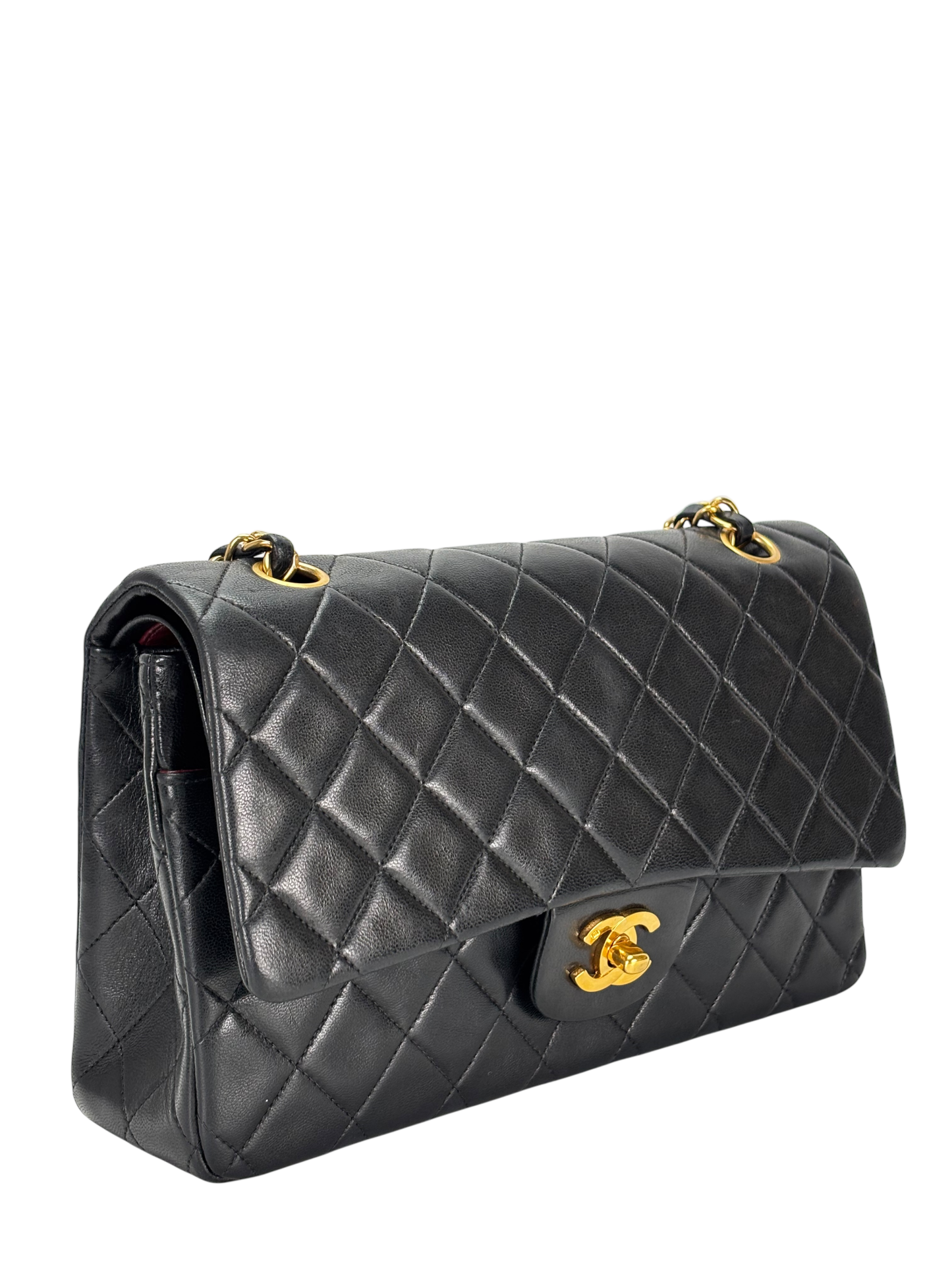 CHANEL - Medium Classic Double Flap Bag Black Lambskin Gold Hardware (CF25)