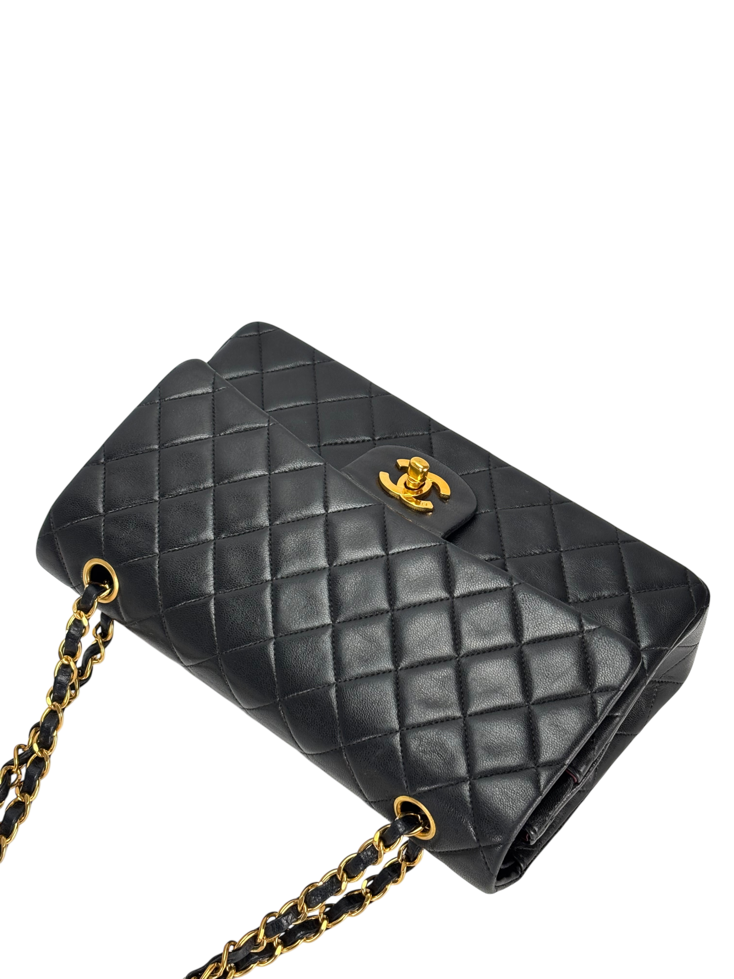 CHANEL - Medium Classic Double Flap Bag Black Lambskin Gold Hardware (CF25)