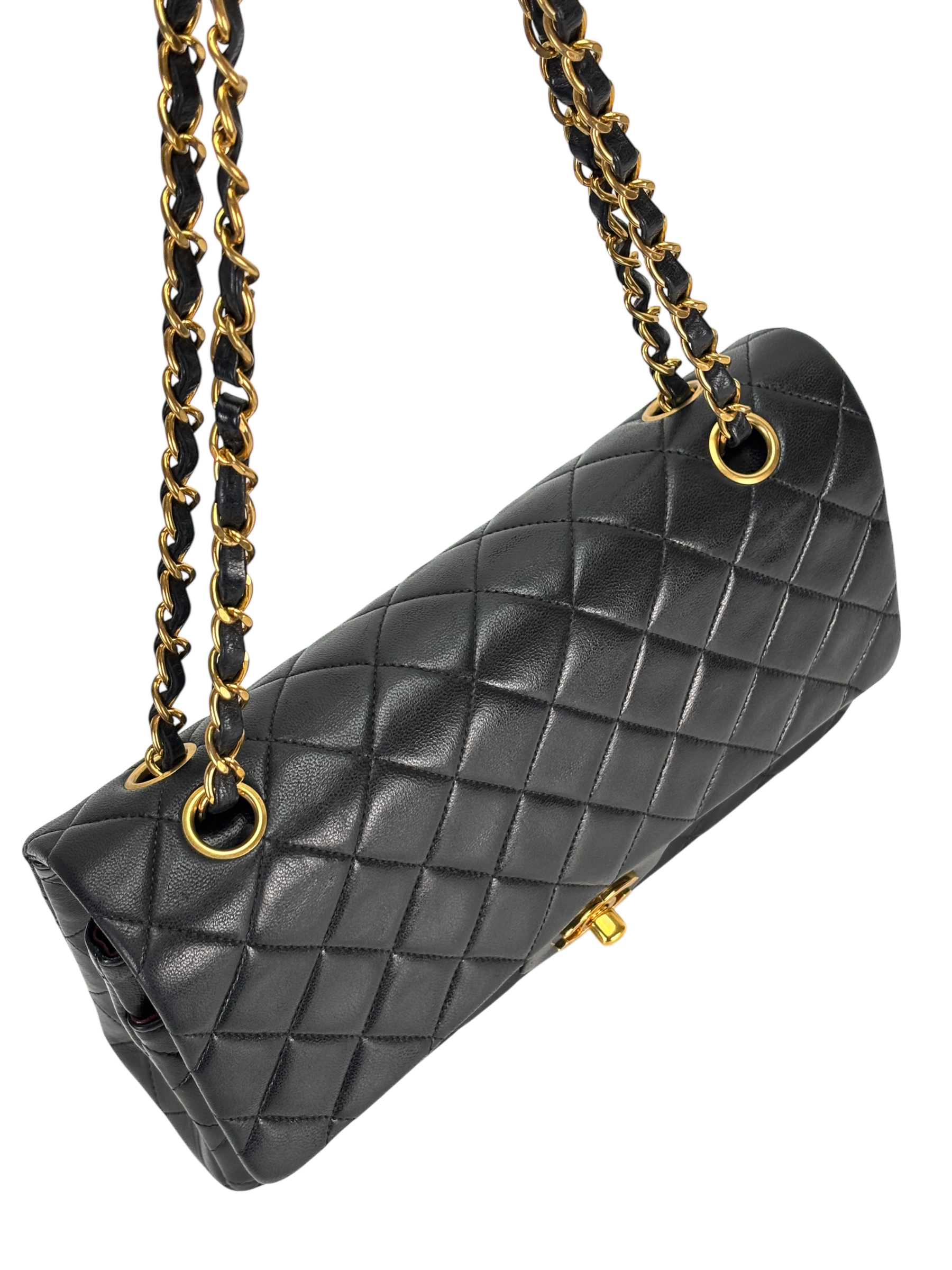 CHANEL - Medium Classic Double Flap Bag Black Lambskin Gold Hardware (CF25)