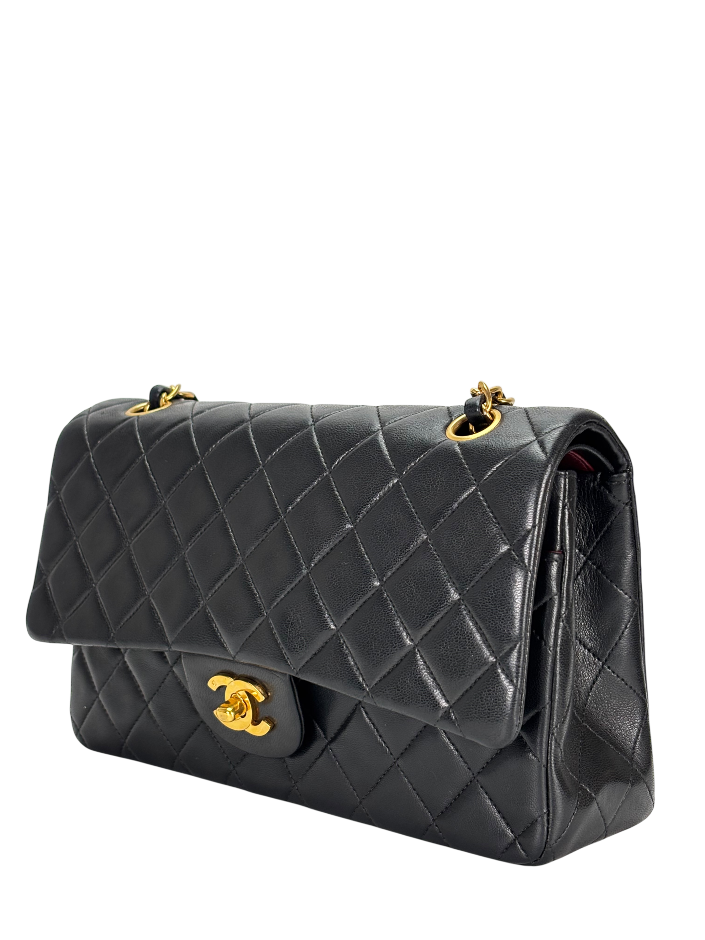 CHANEL - Medium Classic Double Flap Bag Black Lambskin Gold Hardware (CF25)