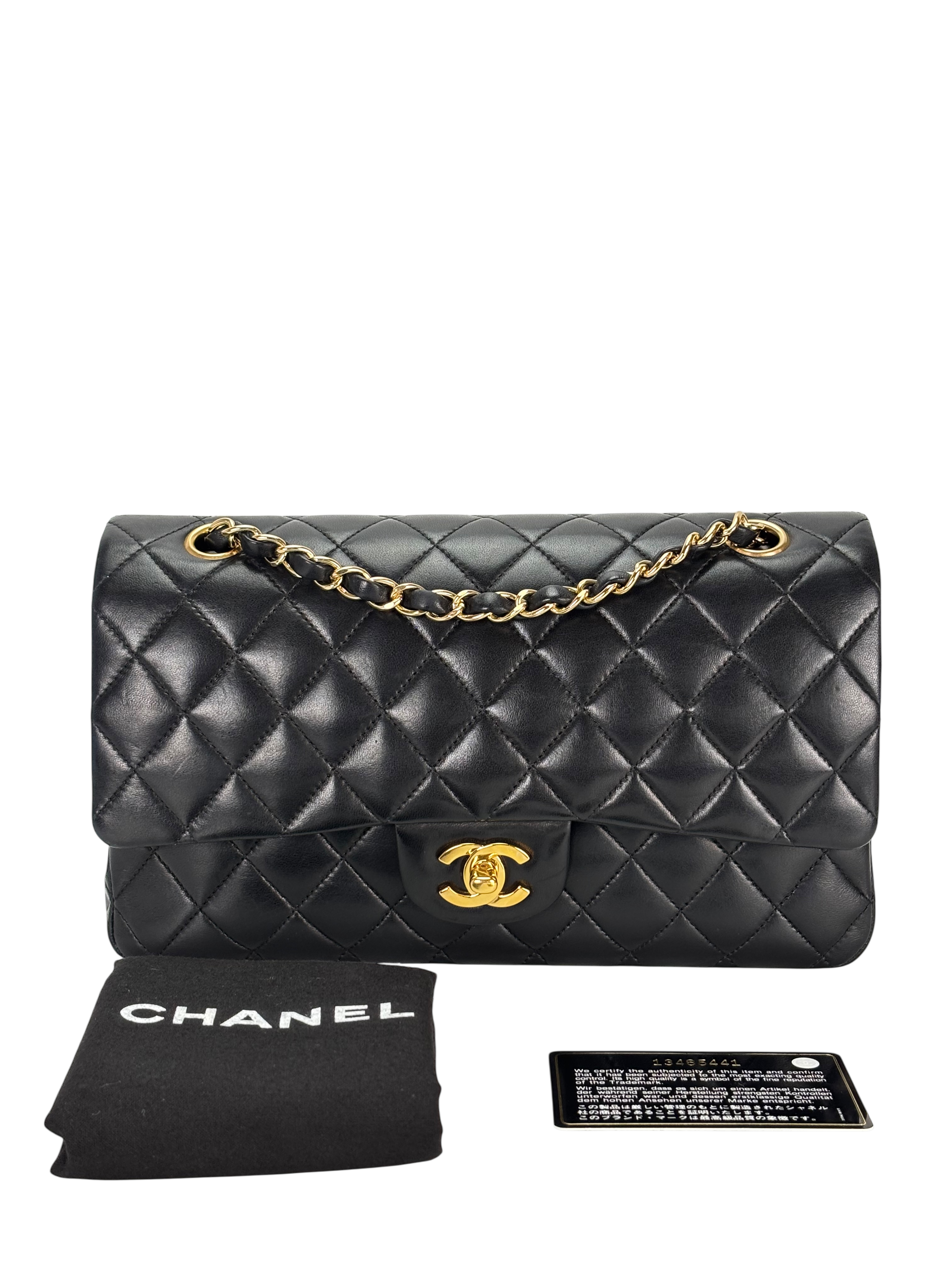 CHANEL - Medium Classic Double Flap Bag Black Lambskin Gold Hardware (CF25)