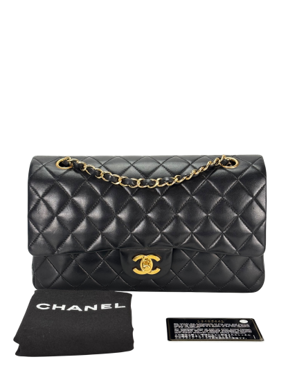 CHANEL - Medium Classic Double Flap Bag Black Lambskin Gold Hardware (CF25)