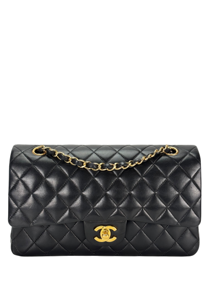 CHANEL - Medium Classic Double Flap Bag Black Lambskin Gold Hardware (CF25)