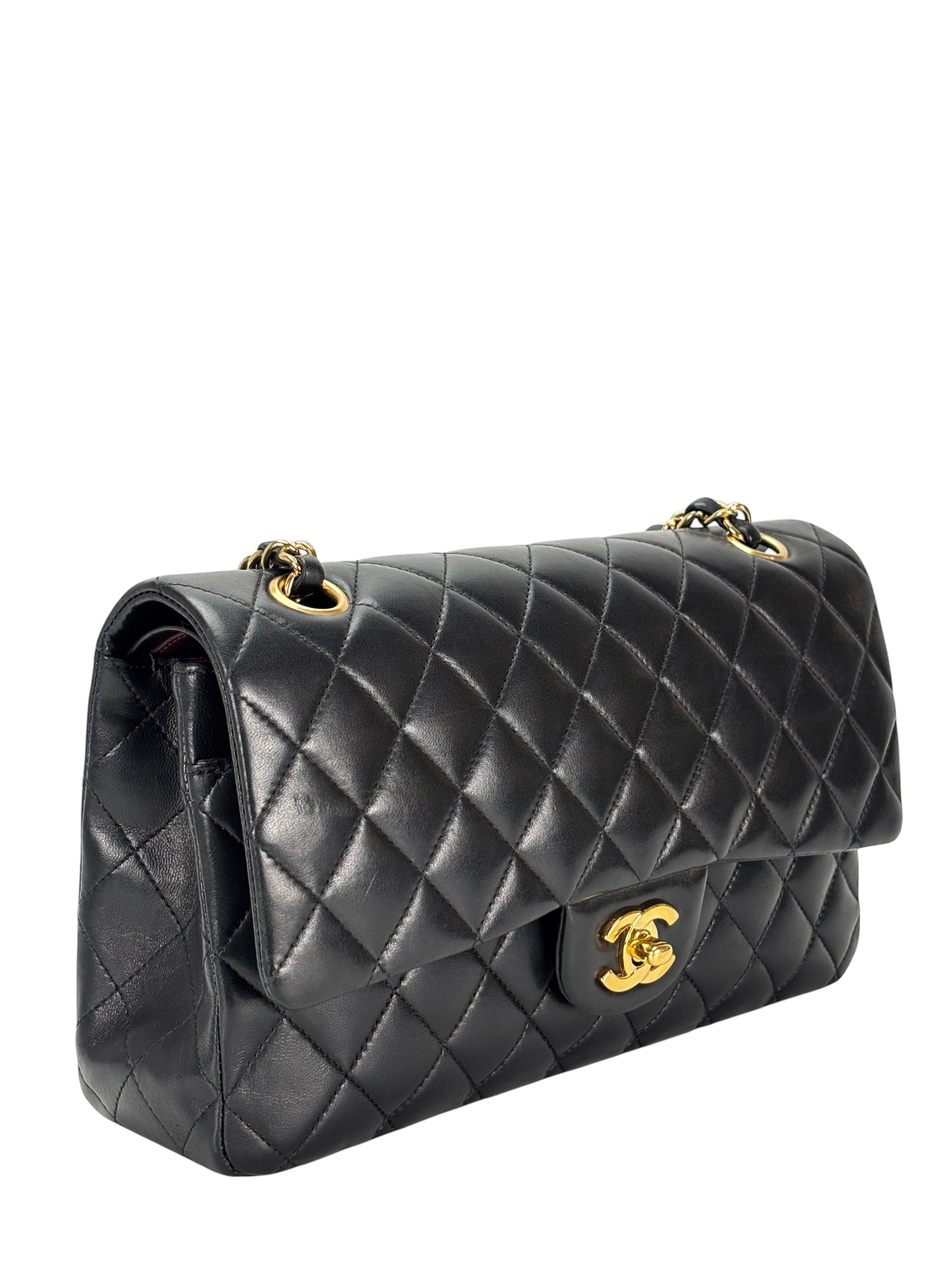 CHANEL - Medium Classic Double Flap Bag Black Lambskin Gold Hardware (CF25)