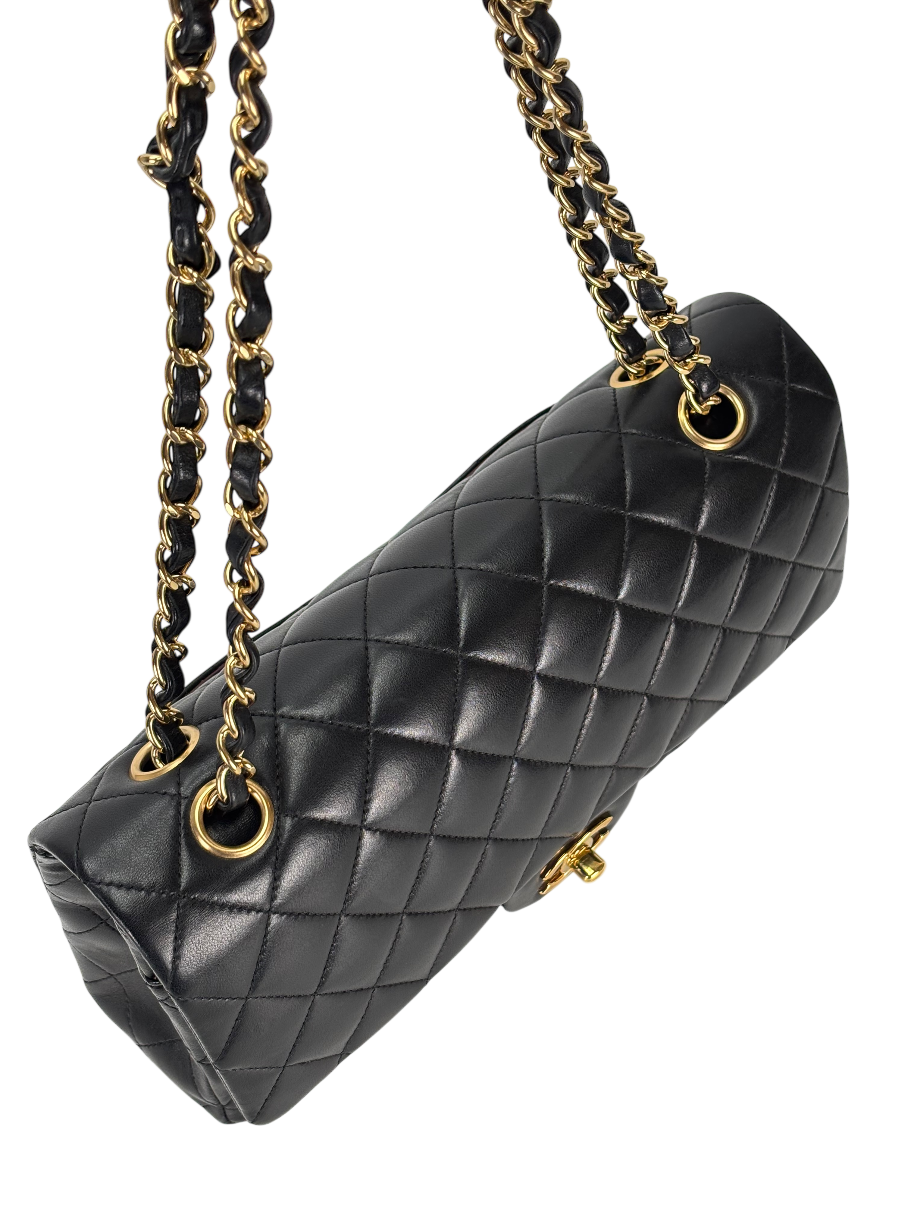 CHANEL - Medium Classic Double Flap Bag Black Lambskin Gold Hardware (CF25)