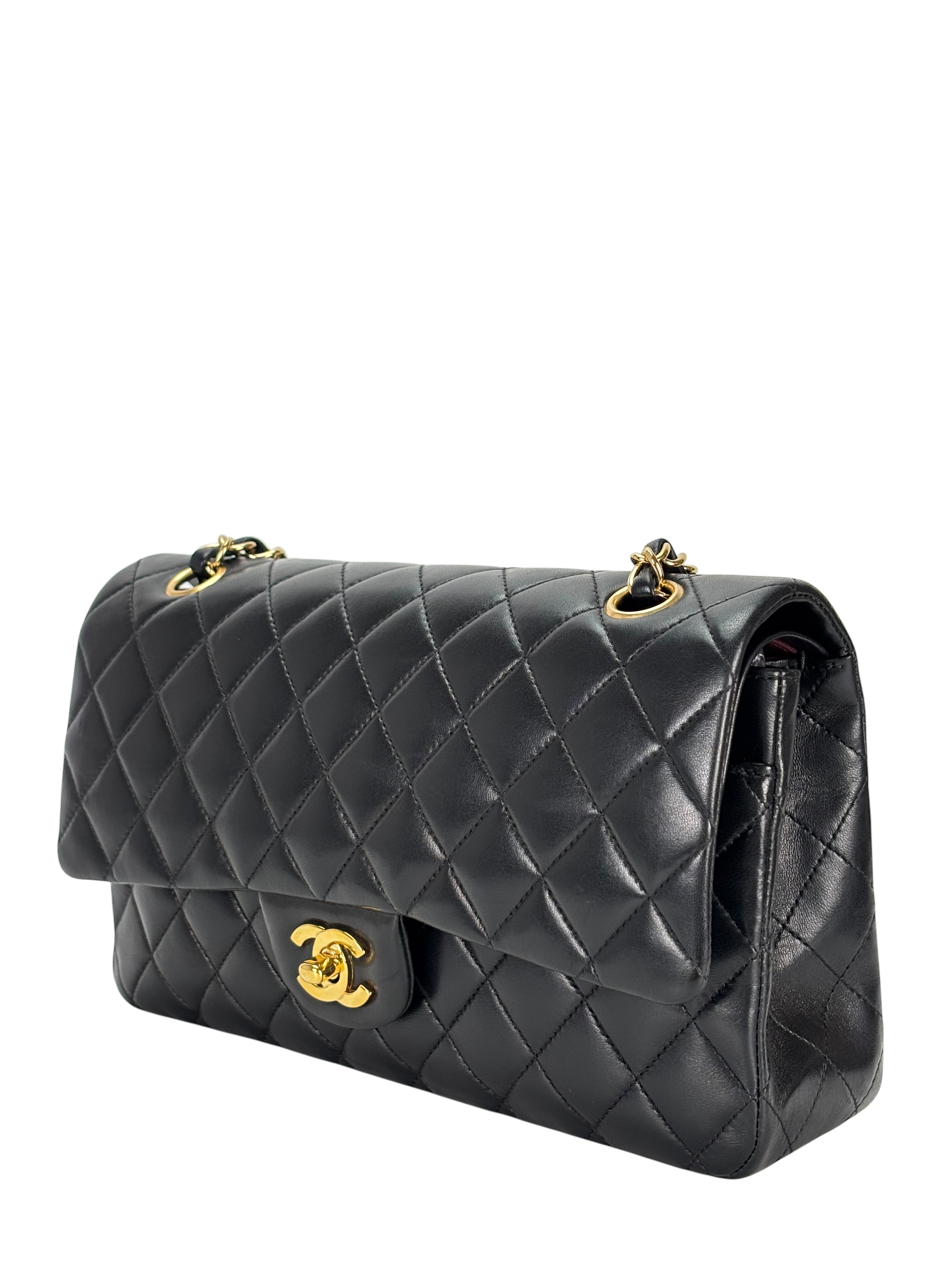 CHANEL - Medium Classic Double Flap Bag Black Lambskin Gold Hardware (CF25)