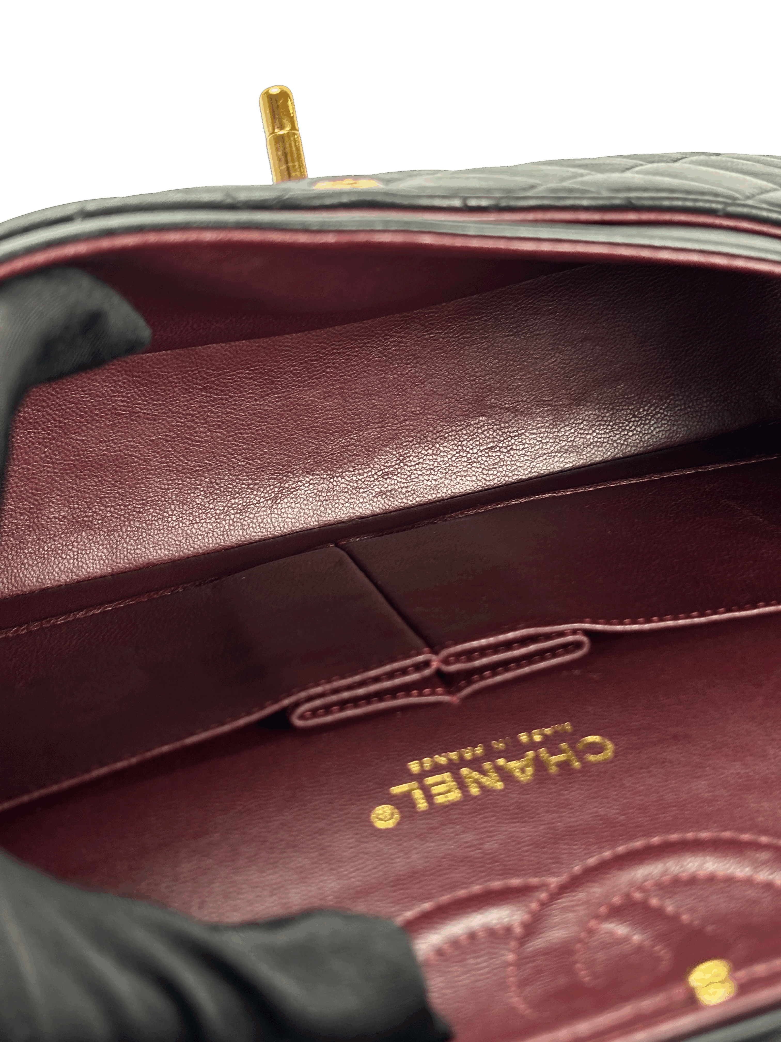 CHANEL - Medium Classic Double Flap Bag Black Lambskin Gold Hardware (CF25)